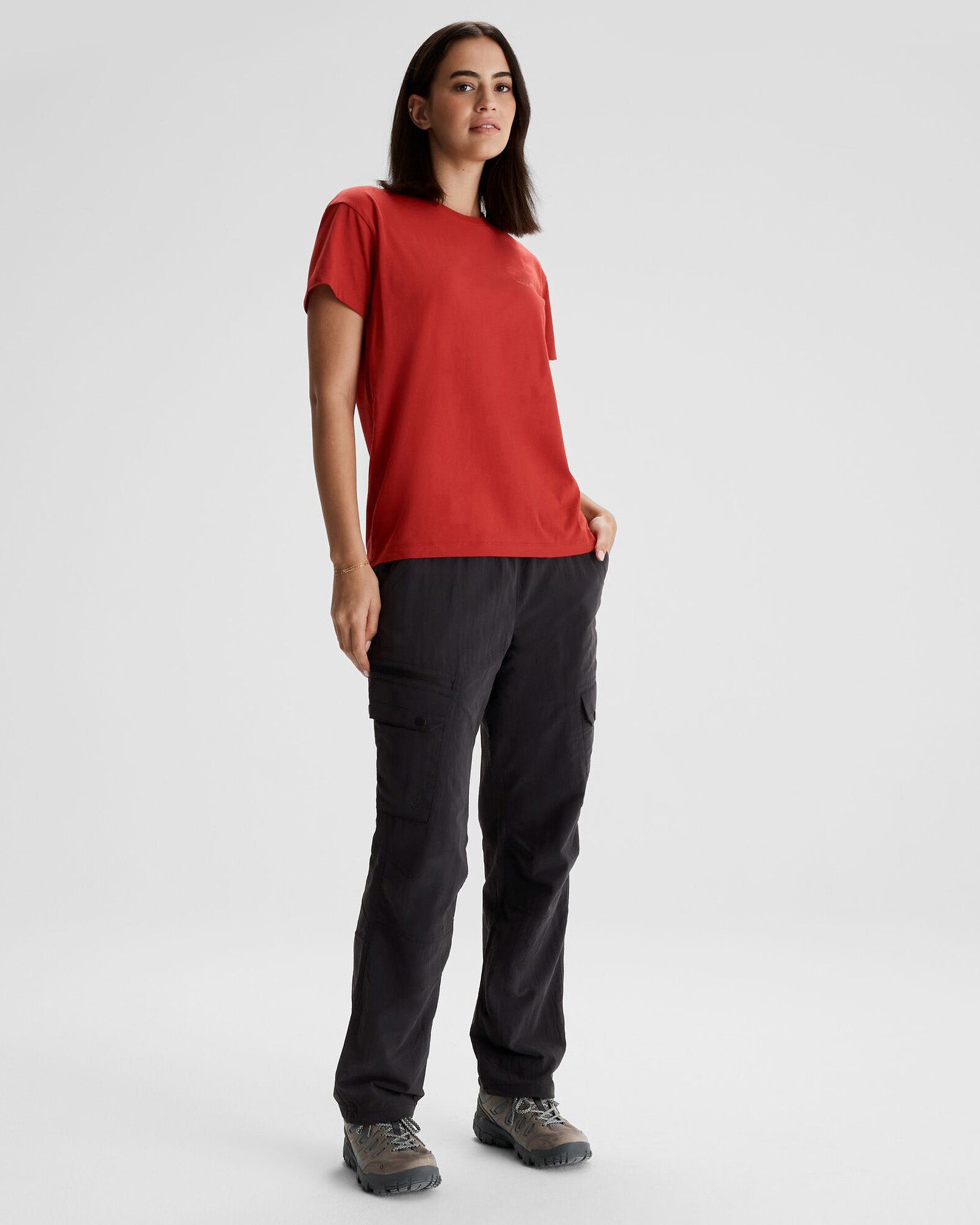 Women's Kathmandu Logo Faded Organic Cotton T-Shirt - Spicy Chilli Pepper Red | Casual Wear, Outdoor Activities & Travel Essentials