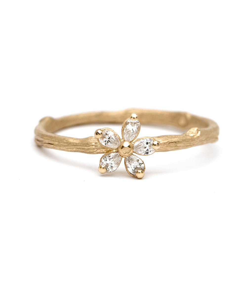 Twig Band Pear Shape Diamond Daisy Stacking Ring - Elegant Floral Wedding Band for Women, Perfect for Bridal Stacking, Anniversary Gifts & Everyday Wear
