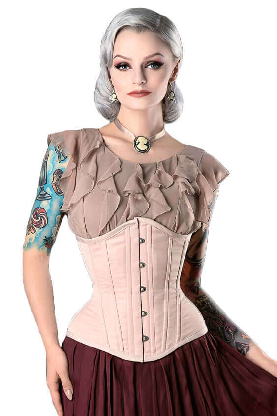 Nude Steel Boned Corset for Women - Waist Training Corset with Adjustable Lacing & Comfortable Fit | Perfect for Costumes, Burlesque, and Shapewear