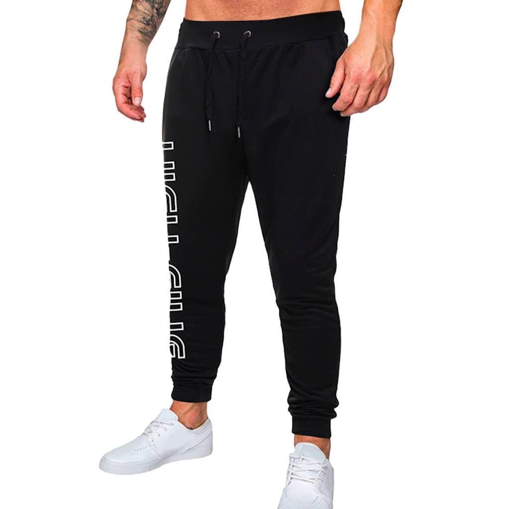 Men's Casual Long Pants with Printing & Drawstring - Comfortable Outdoor Running Sports Trousers in White - Perfect for Jogging, Gym Workouts & Everyday Wear