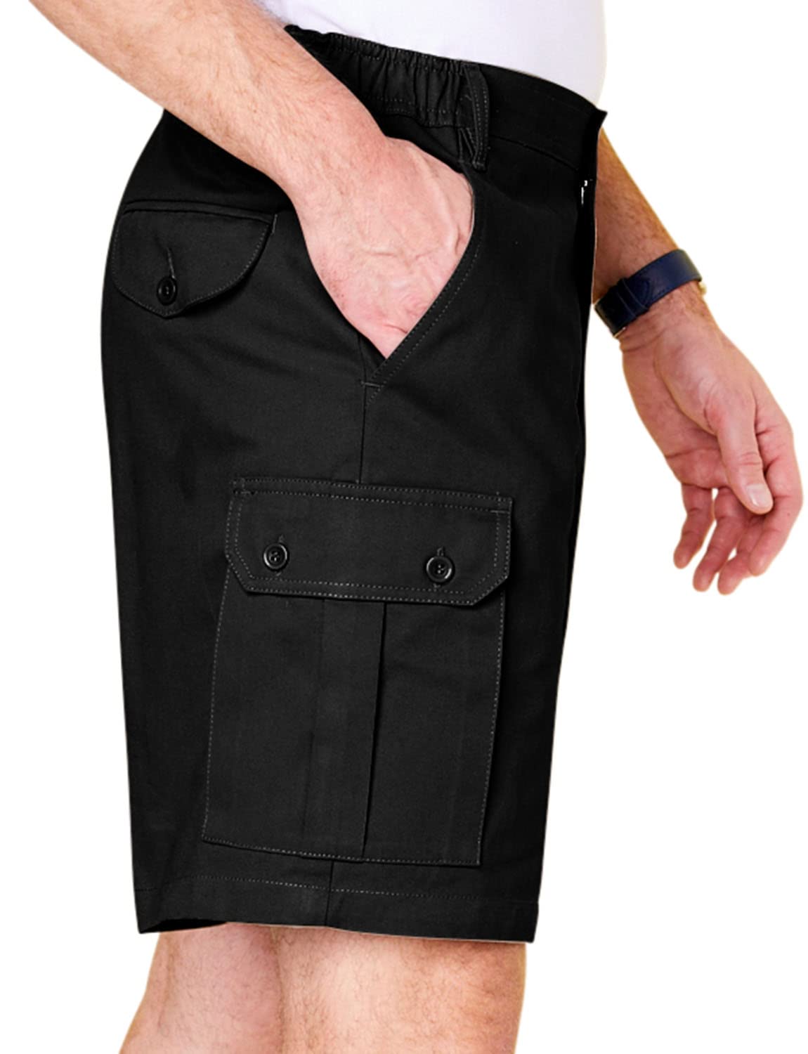 Men's Cotton Cargo Shorts with Elastic Waistband - Comfortable Stretch Fit Casual Shorts for Summer, Hiking, Travel & Outdoor Activities