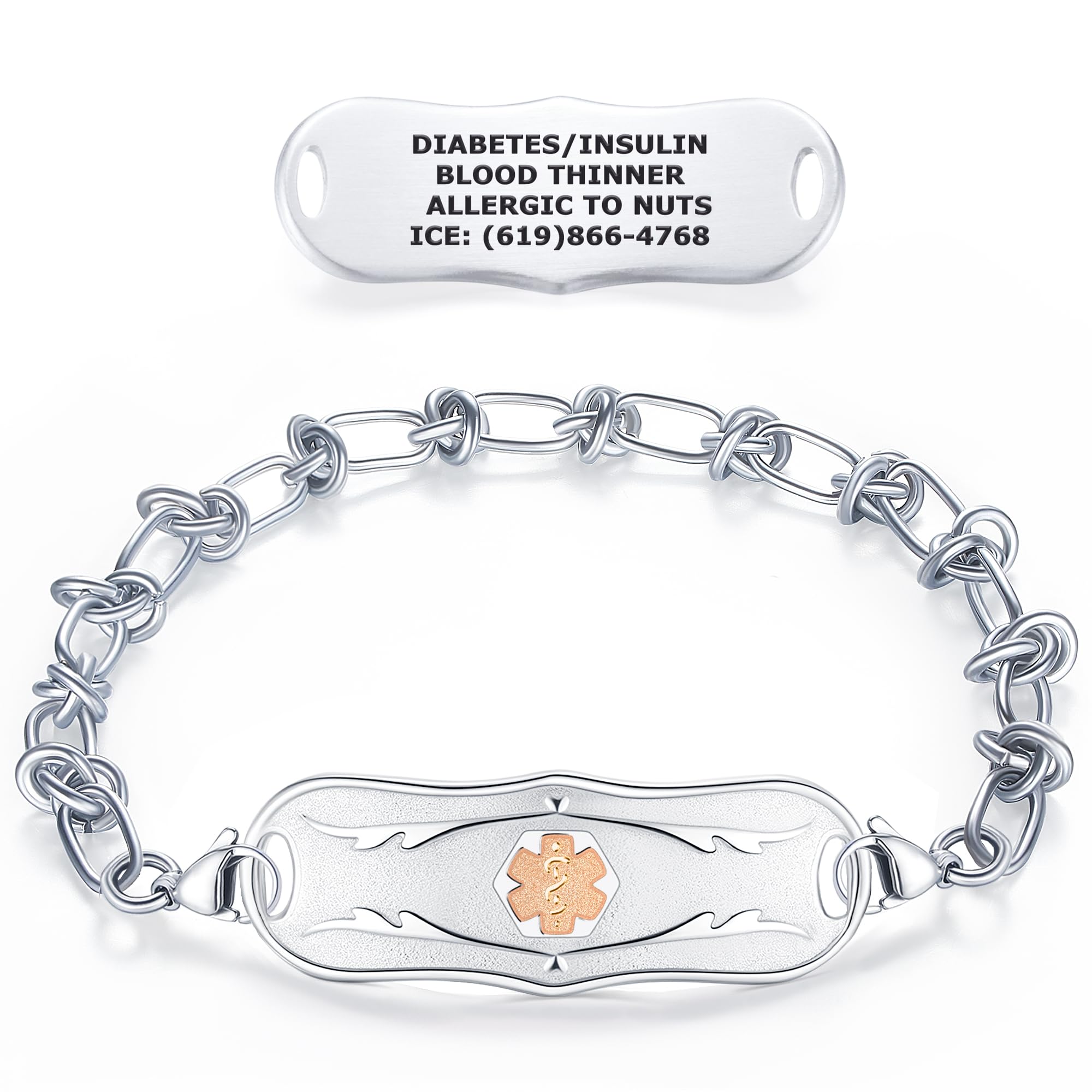 Divoti Custom Engraved Medical Alert Bracelet for Women - Personalized Stainless Steel Emergency ID Jewelry for Diabetes, Allergies & Heart Conditions - Perfect for Everyday Wear & Travel Safety