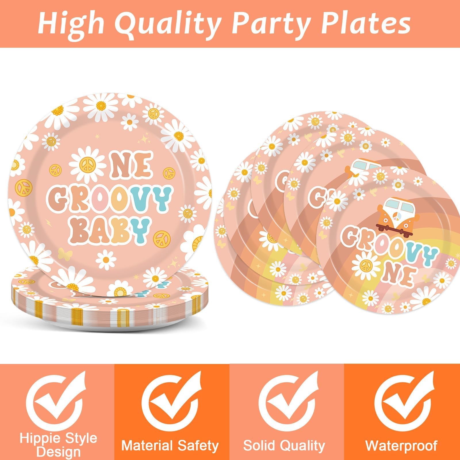 96PCS Groovy Birthday Party Decorations Set - Daisy Flower Hippie Themed Paper Plates & Napkins for Girls, 1st Birthday, Baby Shower, Boho Tableware Supplies | Perfect for Retro Themed Parties, Newborn Celebrations & Hippie-Inspired Events