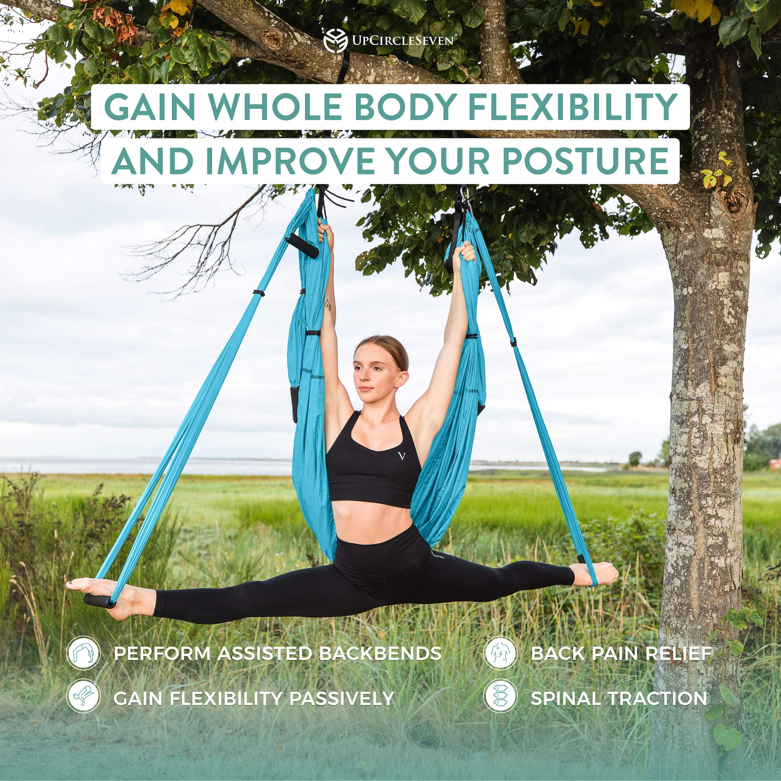 UpCircleSeven Aerial Yoga Swing Set with Ceiling Mount - Professional Silk Hammock for Yoga, Fitness & Dance - Perfect for Home Gym, Studio & Outdoor Use