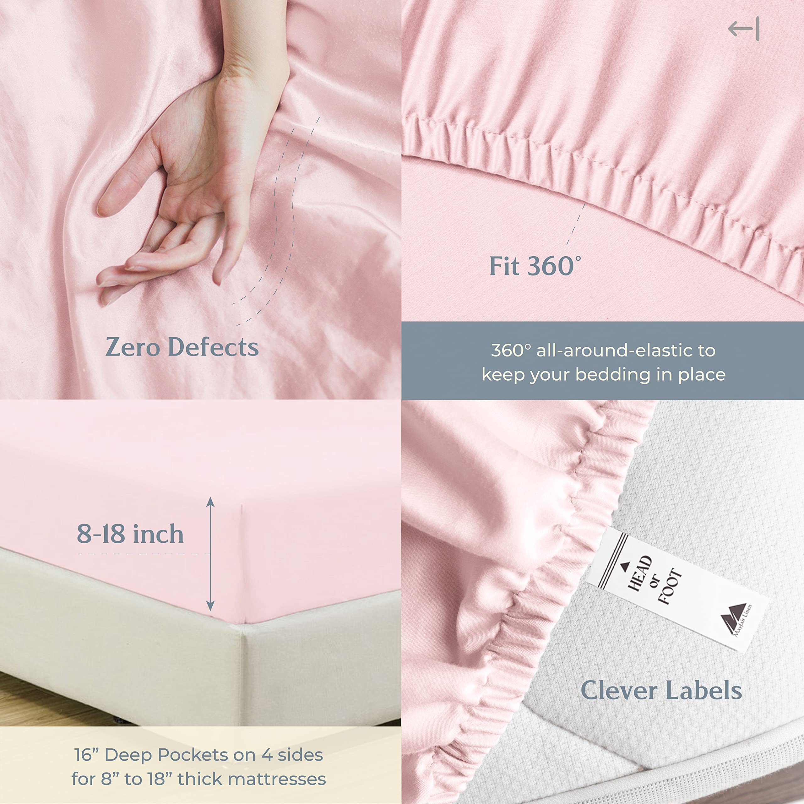 Mayfair Linen 500 Thread Count Twin XL Cotton Sheets - 3 Piece Soft & Cooling Sateen Bed Sheet Set, Hotel-Quality Deep Pocket (Fits 16