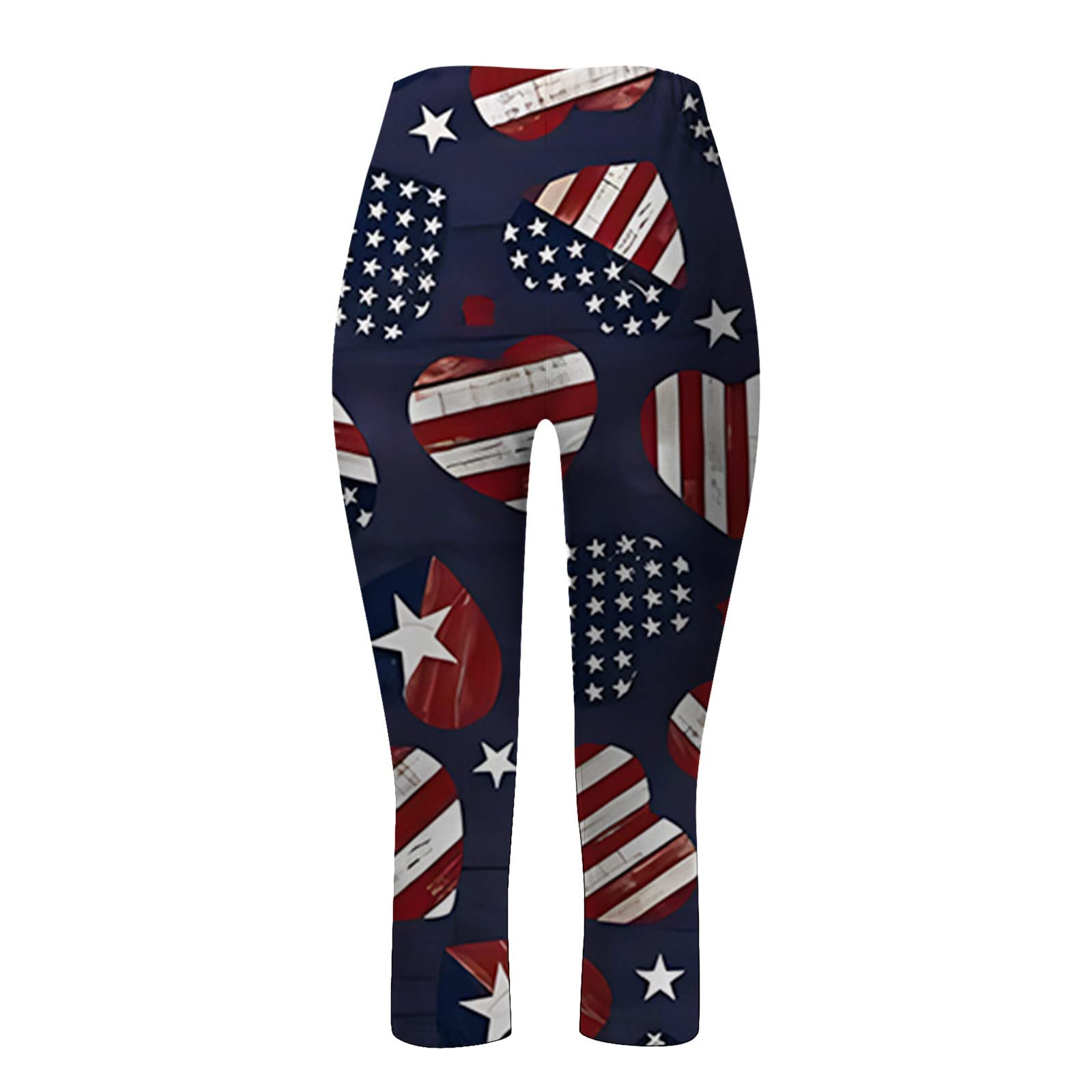 High Waisted American Flag Print Capri Leggings for Women - Patriotic USA Flag Yoga Pants - Comfortable Workout & Lounge Wear for 4th of July, Fitness & Casual Outfits