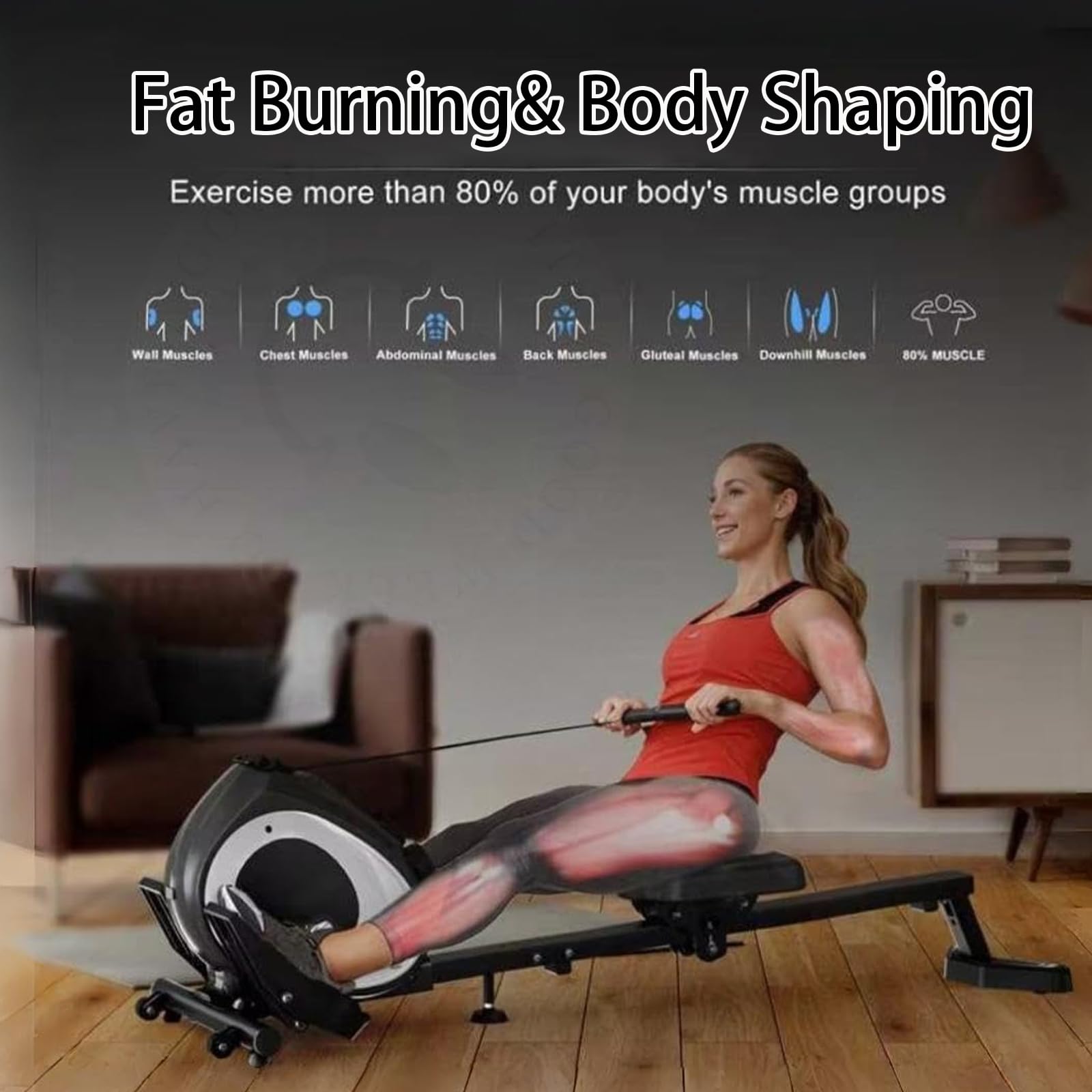 NAYSAYE Magnetic Rowing Machine for Home - Foldable Rower with Quiet Resistance & App Connectivity - Full Body Workout Equipment for Fat Burning & Muscle Toning - Perfect for Home Gym, Cardio Training & Small Spaces