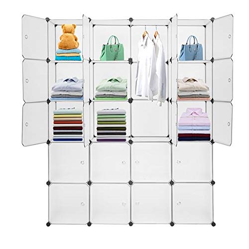 20-Cube Stackable Plastic Storage Organizer - Modular Closet Cabinet with Hanging Rod, White | Space-Saving Shelving Unit for Bedroom, Closet, Office & Kids Room Organization