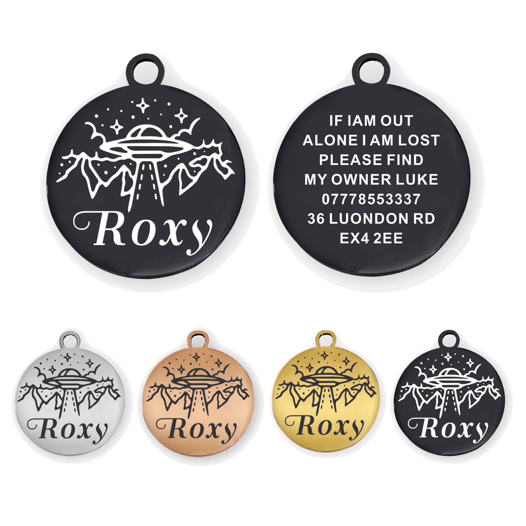 **Personalized Stainless Steel Dog & Cat ID Tags - Custom Engraved Pet Name Tags for Collars - 4 Colors & 2 Sizes (S/L) - Durable & Waterproof for Outdoor Adventures & Daily Walks**