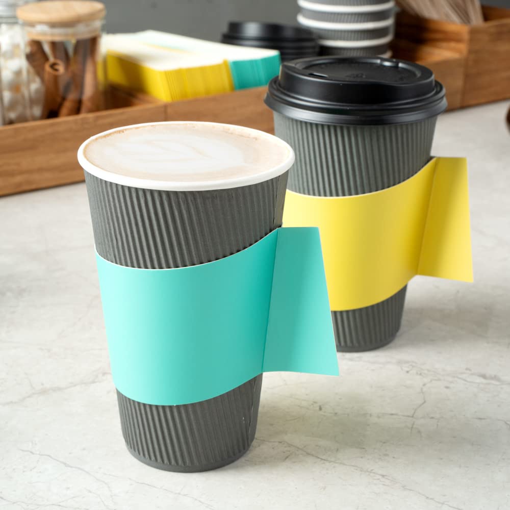 Restpresso Hot Coffee Sleeves with Handle - 1000 Disposable Cup Sleeves for 12oz, 16oz & 20oz Cups | Turquoise Paper Cup Jackets | Restaurantware (Cups Sold Separately) - Perfect for Coffee Shops, Cafes & Takeout Businesses