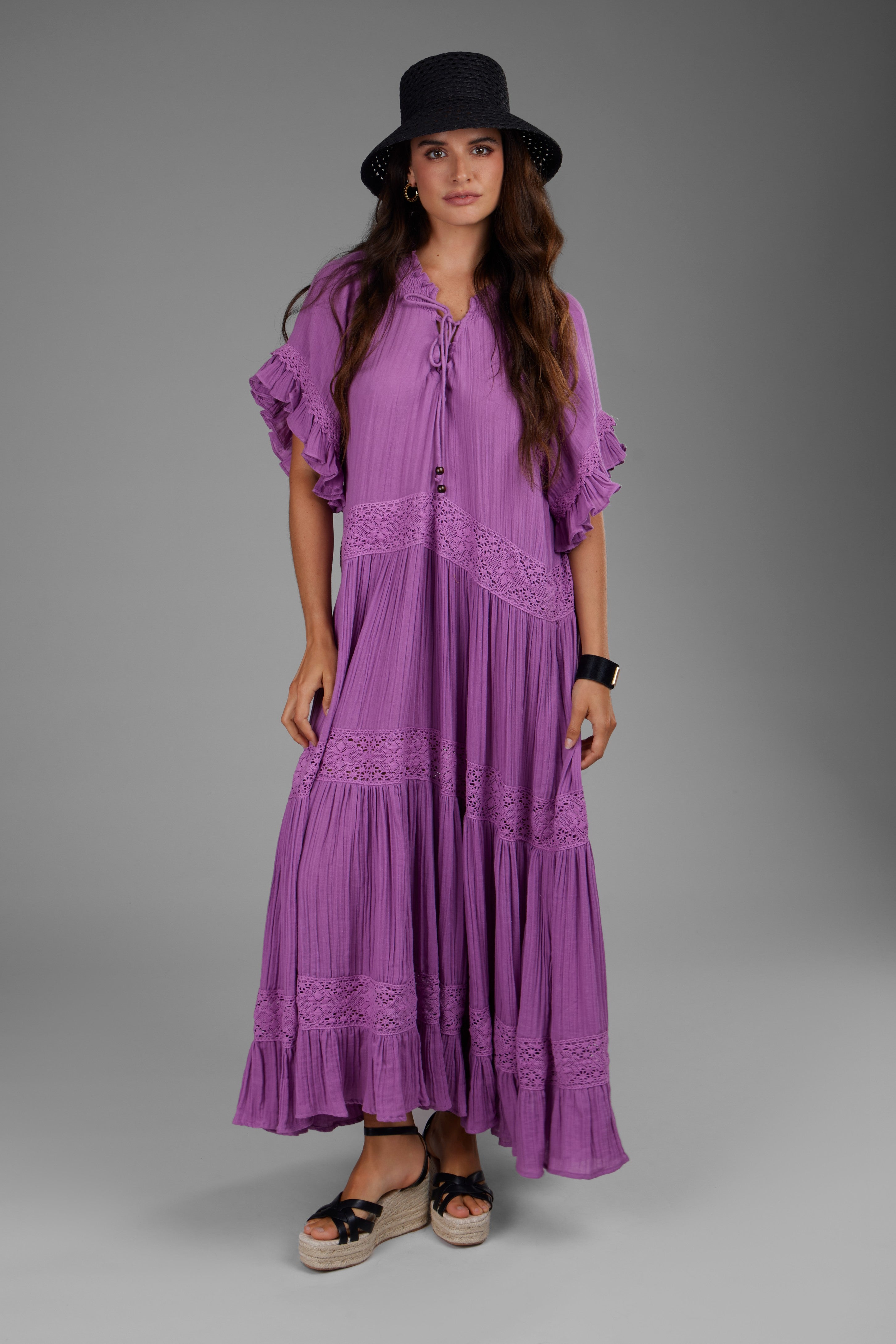 Soft Cotton Long Kaftan Dress for Women - Comfortable Boho Maxi Dress with Pockets - Perfect for Beach Cover Up, Lounge Wear, and Summer Vacation