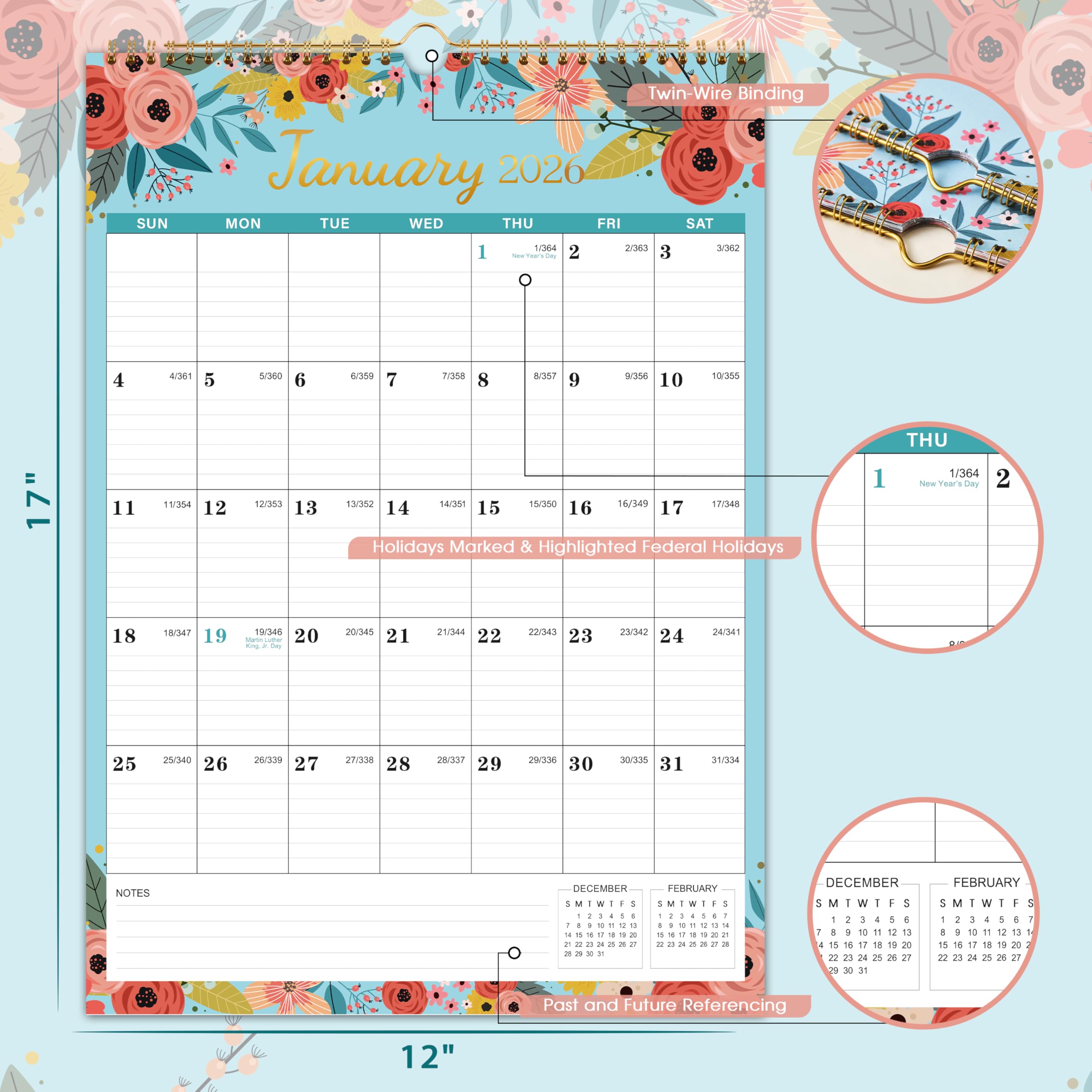 2025-2026 Wall Calendar - 18 Month Large Planner (July 2025-December 2026) | 12