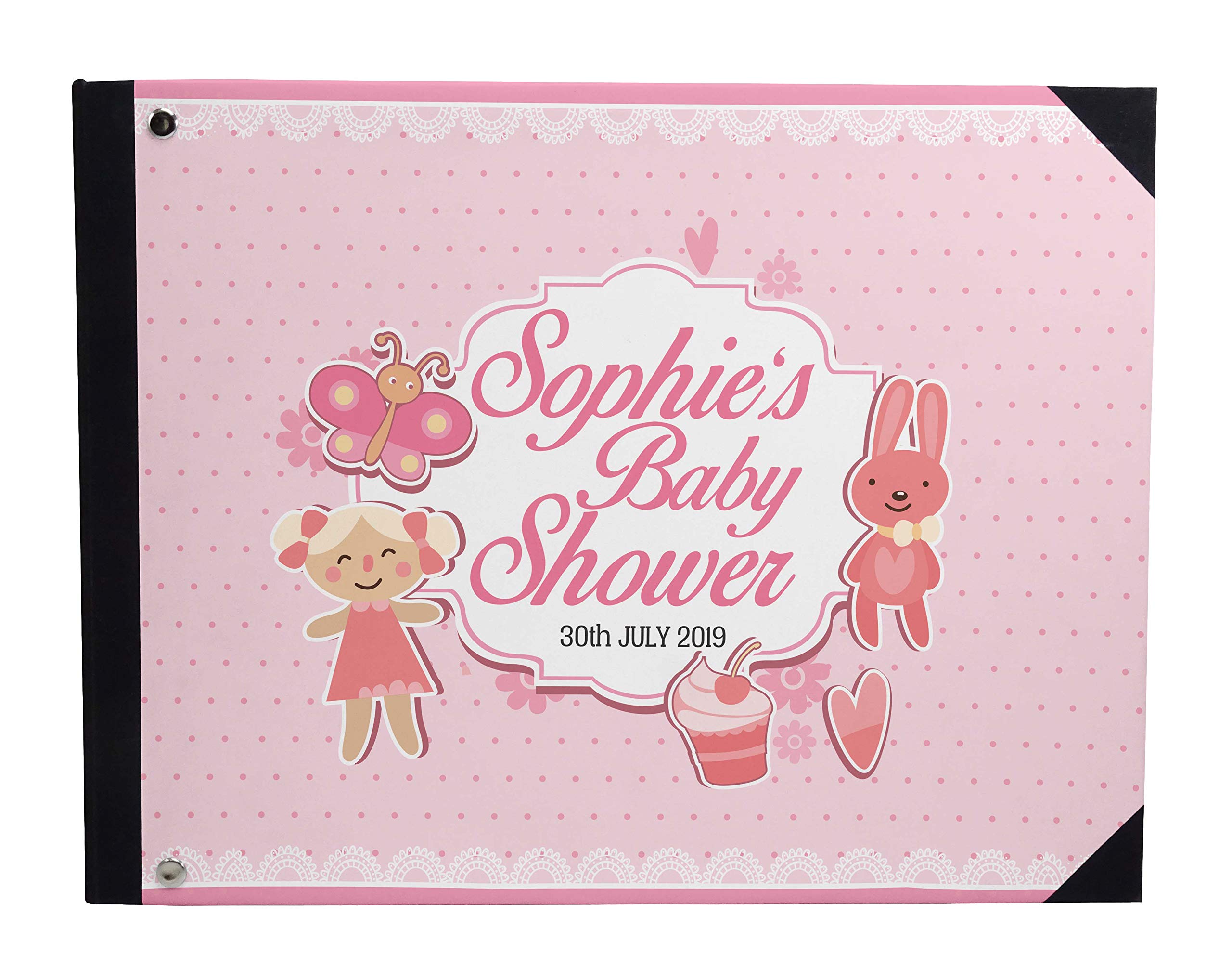 Personalized Pink Polka Dot Baby Shower Guest Book - 9 x 12 Inch Hardbound Memory Keepsake for Baby Registry, Gifts & Special Events - Perfect for Baby Showers, Christenings & First Birthday Parties