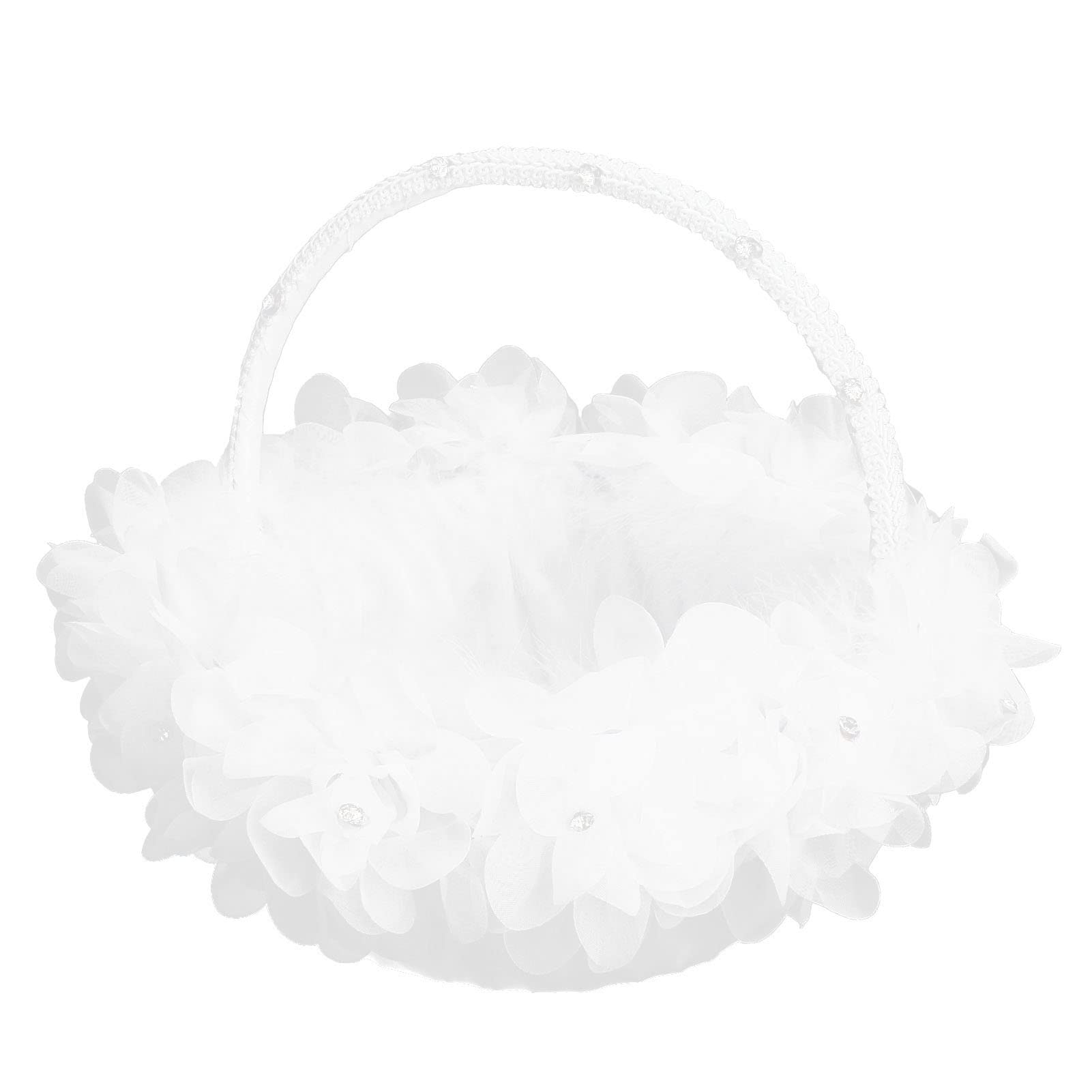 White Flower Girl Basket with Artificial Ostrich Feathers & Lace - Elegant Wedding Flower Petal Basket for Bridal Party - Perfect for Church Aisle Walk & Outdoor Ceremonies