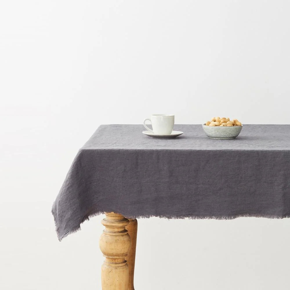 Premium Dark Grey Linen Fringed Tablecloth - Elegant Dining Decor for Weddings, Parties & Home Decor | Washable & Wrinkle-Resistant