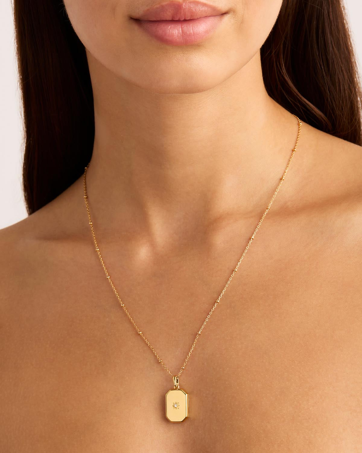 14K Solid Gold Rectangular Diamond Lotus Locket Pendant Necklace - Elegant Jewelry Gift for Women, Perfect for Valentine's Day, Anniversary & Special Occasions