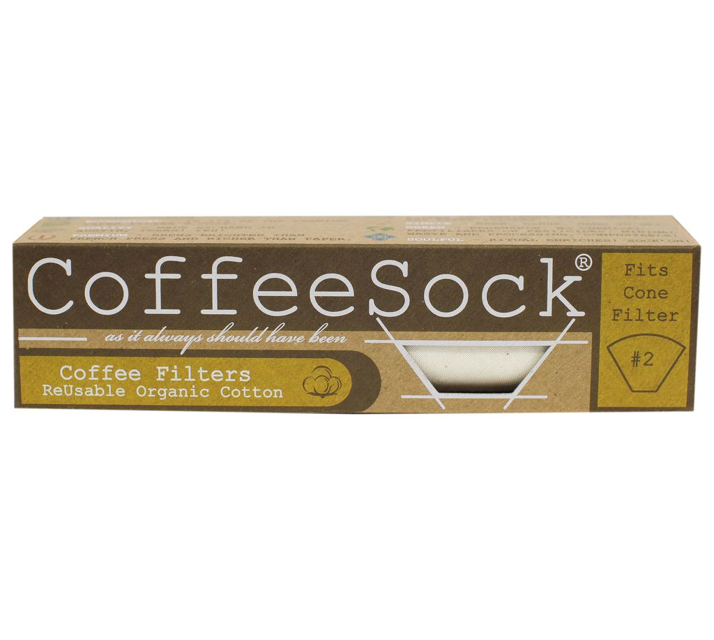 Organic Cotton CoffeeSock Cone Filters - Pack of 2 | Reusable & Eco-Friendly Pour Over Coffee Filters for Chemex, V60 & Drip Brewing | Perfect for Home, Office & Camping Use