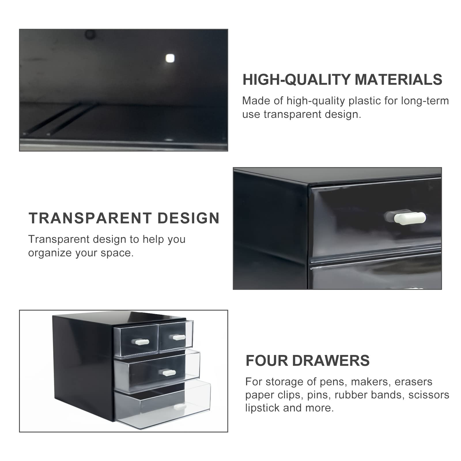 4-Drawer Black Plastic Desk Organizer with Storage Box | Office, School & Home Stationery Supplies | Perfect for Pencils, Pens, Paper Clips & Small Office Accessories