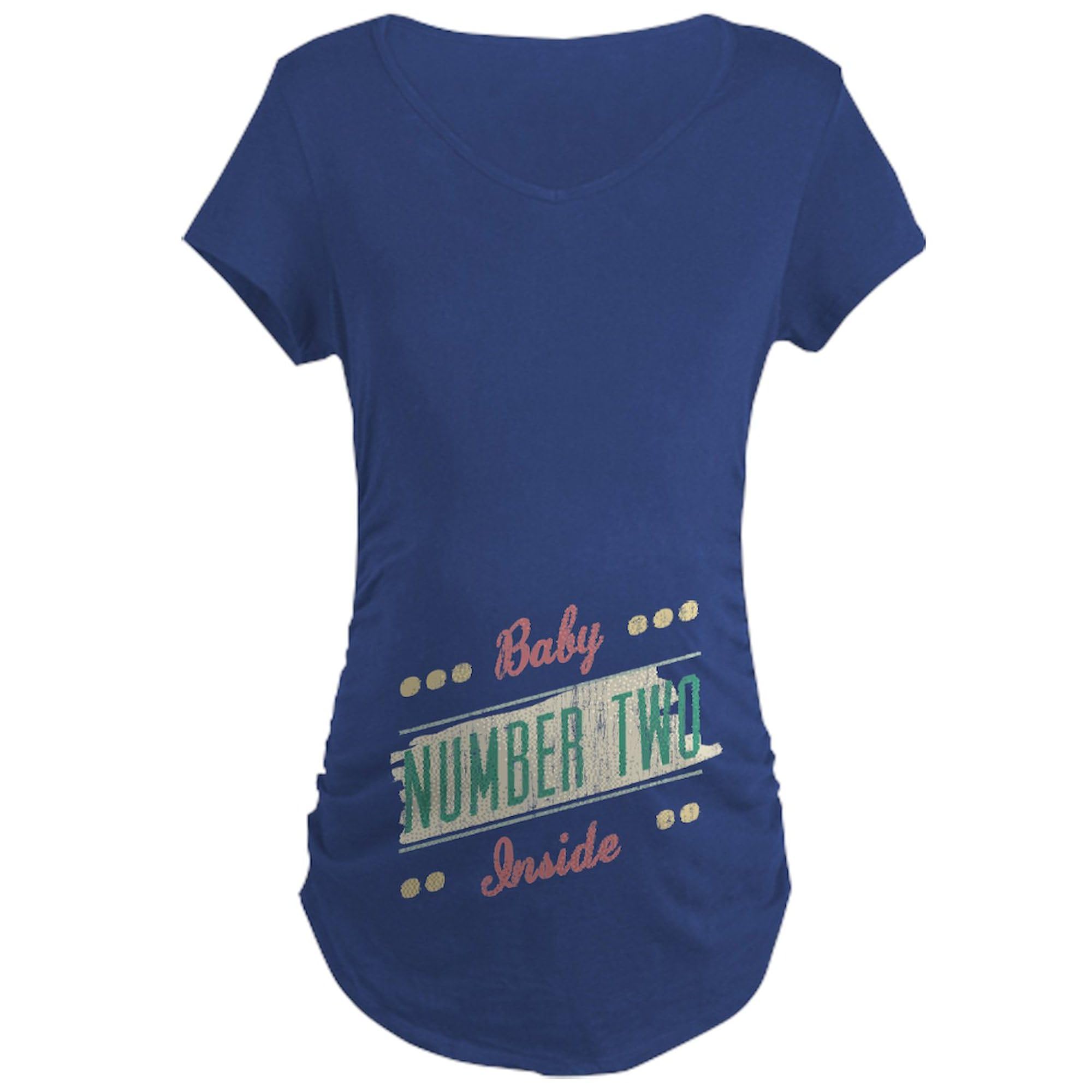 Baby Number 2 Inside Maternity T-Shirt - Women's Ruched Side Dark Maternity Shirt for Pregnancy Announcement & Photo Shoots