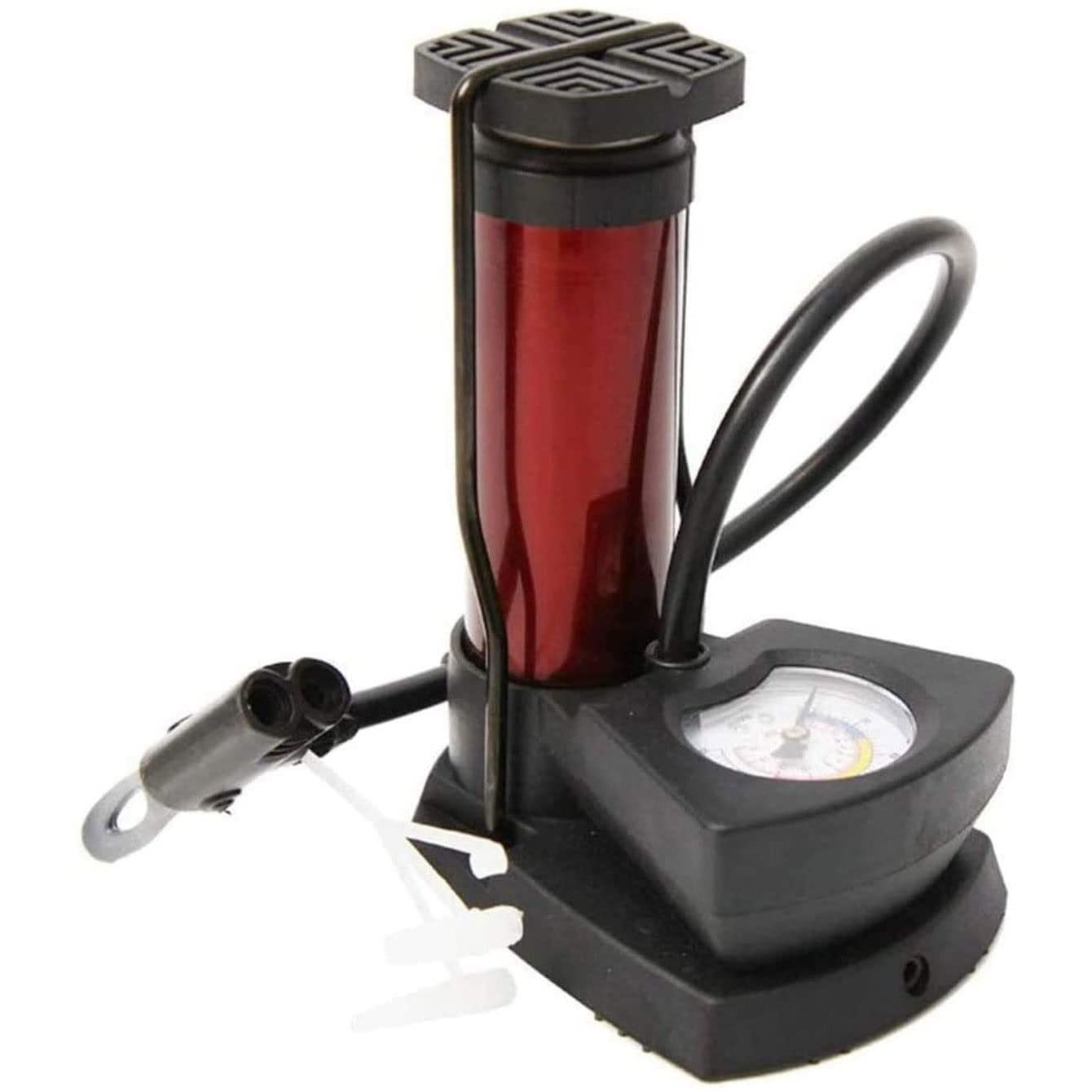 Portable Mini Bike Pump with Pressure Gauge - Compact Foot Air Pump for Bicycle, Motorcycle, Basketball, Football & Balloons - Ideal for Road Bikes, Mountain Bikes & Inflatable Sports Equipment (Red) - Perfect for Cycling Trips, Camping & Emergency Tire Inflation