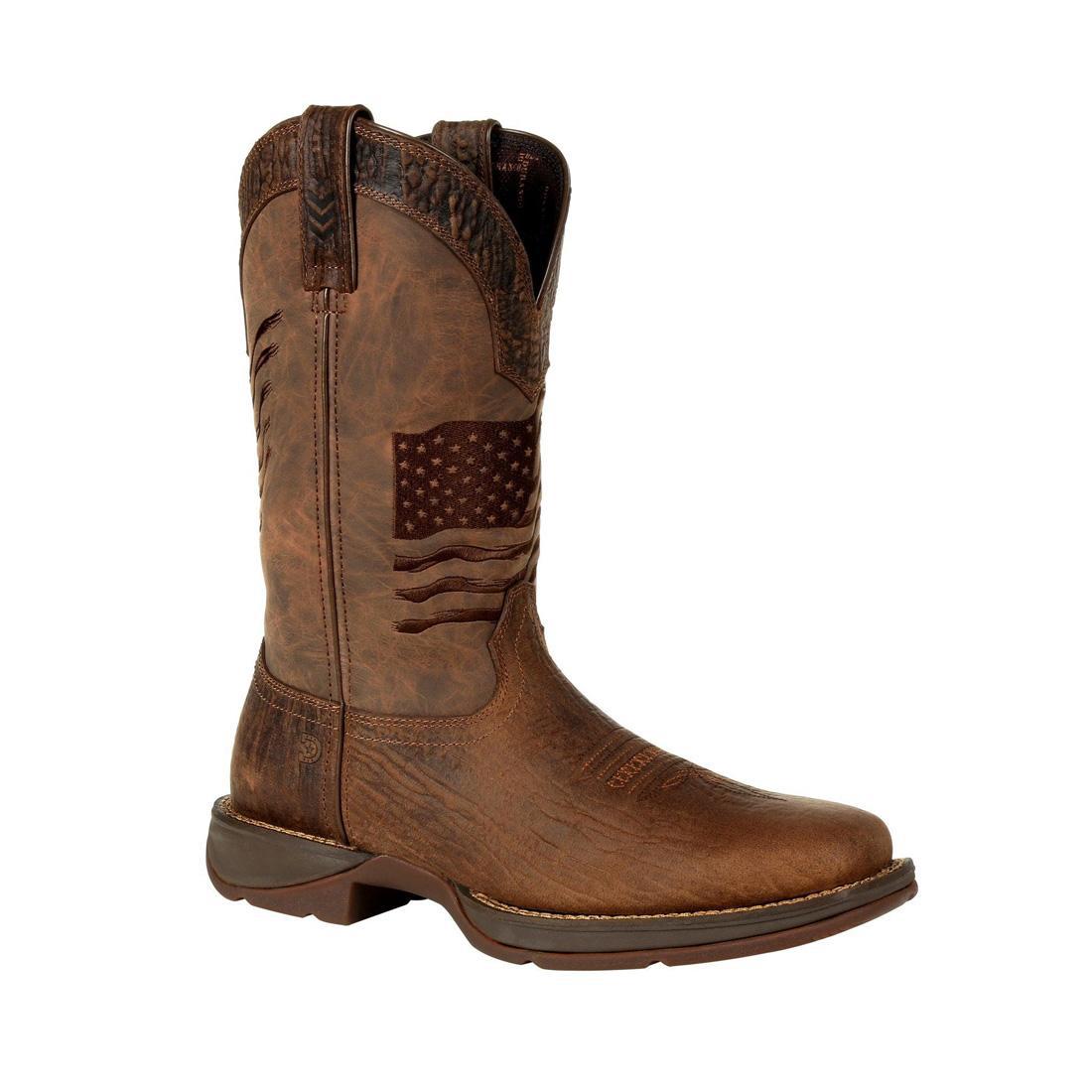 Rebel Brown Distressed Flag Embroidered Western Boots for Women - Vintage Cowgirl Boots with American Flag Design - Perfect for Country Concerts, Rodeos & Western Fashion
