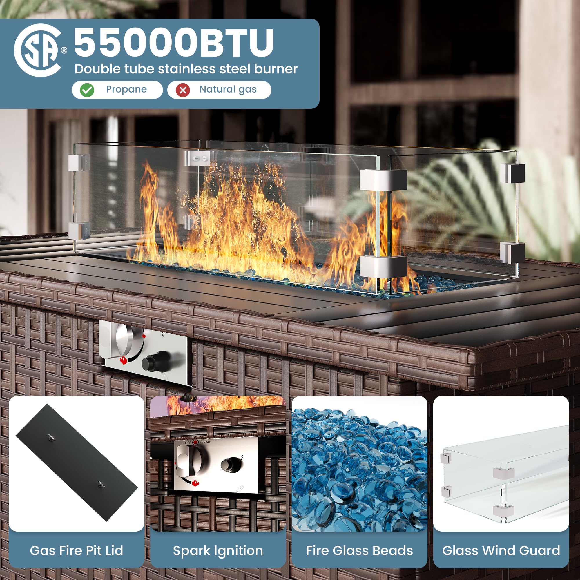 7-Piece Outdoor Patio Furniture Set with Fire Pit Table - Wicker Rattan Sectional Sofa & Coffee Table - 4
