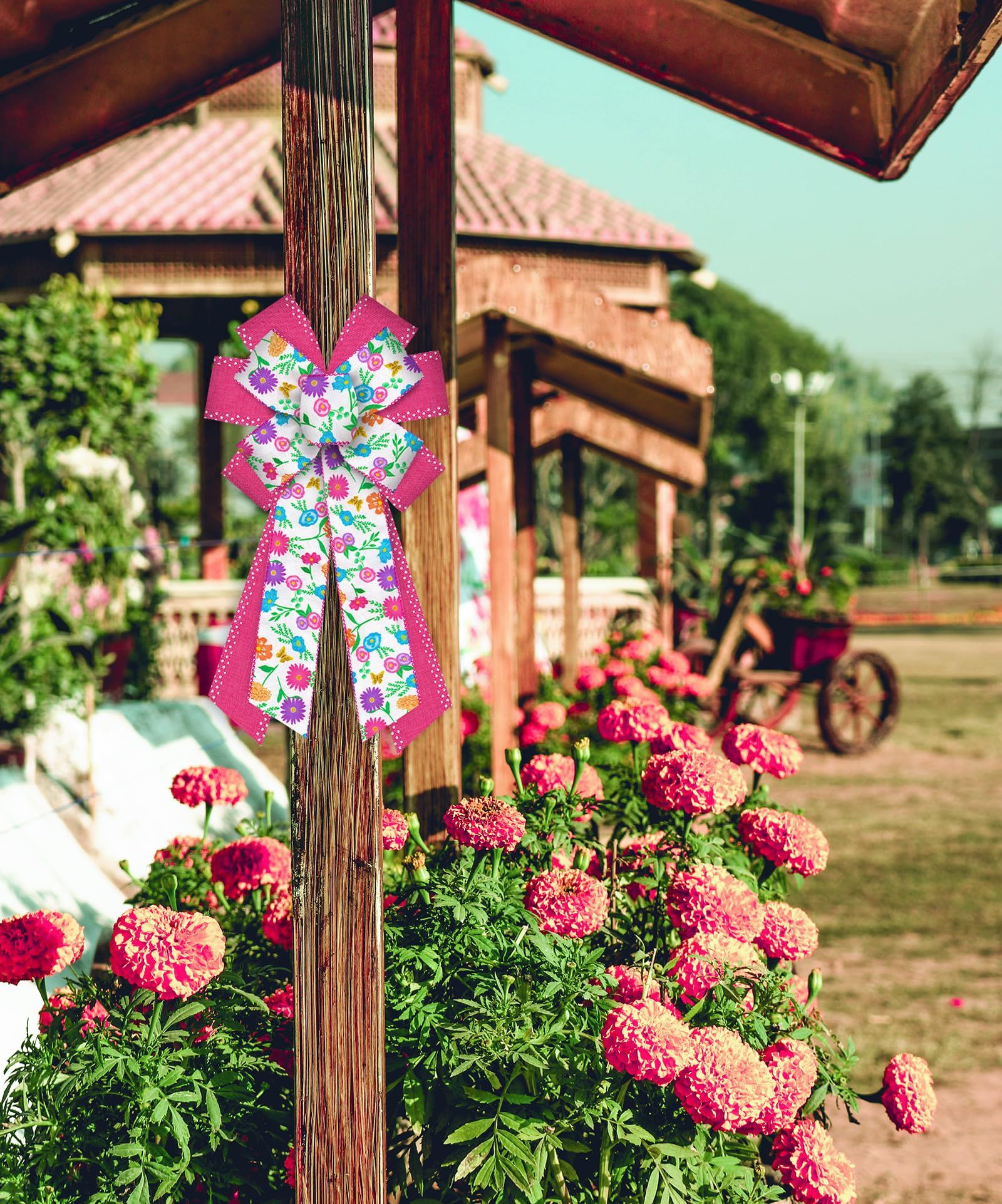 Pink Dot Wreath Bows - Large Spring Decor for Doors & Trees