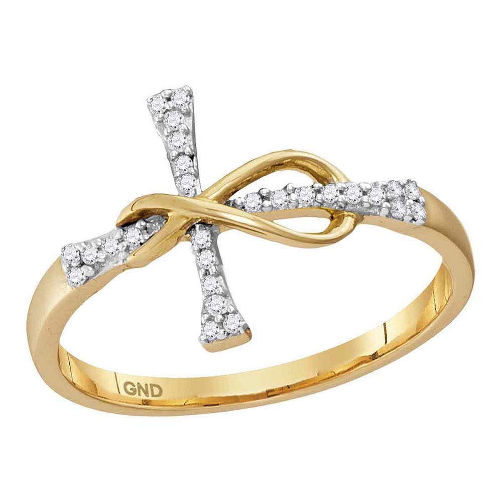 10K Yellow Gold Women's Round Diamond Cross Infinity Band Ring - 1/10 CTTW, Elegant Religious Jewelry for Gifts, Weddings & Everyday Wear
