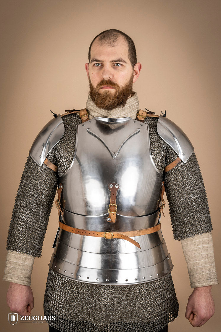 15th Century Medieval Pauldrons - 2.5mm Polished Steel Shoulder Armor for Renaissance Fairs, LARP & Historical Reenactment