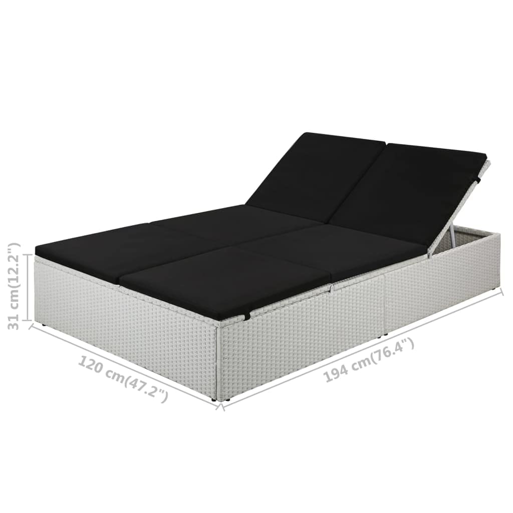 vidaXL Two-Person Sun Lounger with Cushions - Black Poly Rattan Outdoor Furniture with Adjustable Backrest - Easy to Clean Patio Seating - Perfect for Poolside, Garden, and Backyard Relaxation