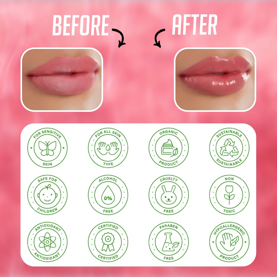 Bee & Beauty Moisturizing Lip Serum Roll On - 5ml | Coconut Infused Hydrating Lip Treatment | Nourishes, Hydrates & Exfoliates Lips | Natural Pink Tint | Unisex Daily Lip Care | Perfect for Dry Lips, Chapped Lips & Pre-Makeup Prep
