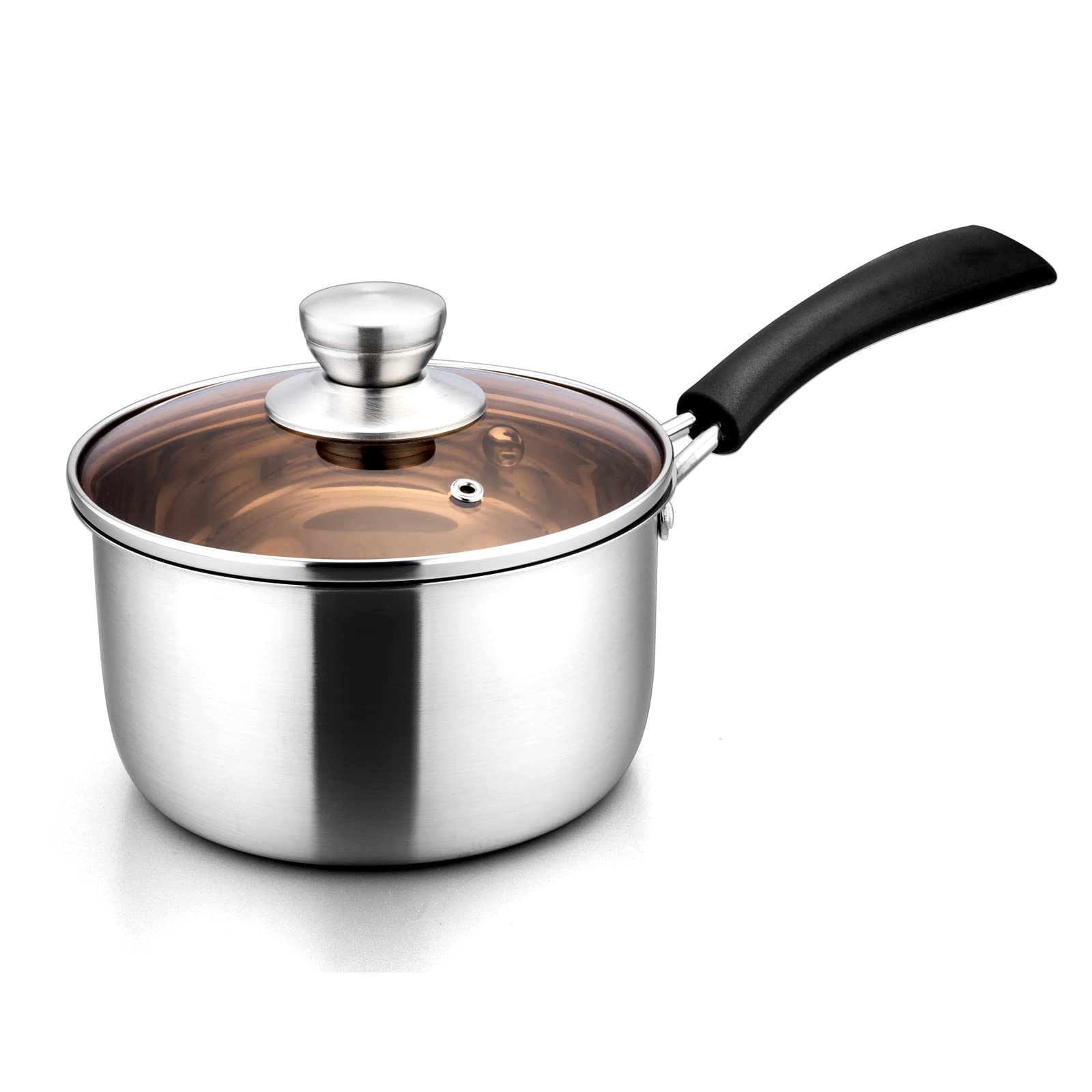 Premium 2 Quart Stainless Steel Saucepan with Glass Lid - Nonstick Cooking Pot for Pasta, Soup & Sauces - Easy Clean, Rust-Free & Dishwasher Safe - Ideal for Home Kitchen & Professional Chefs