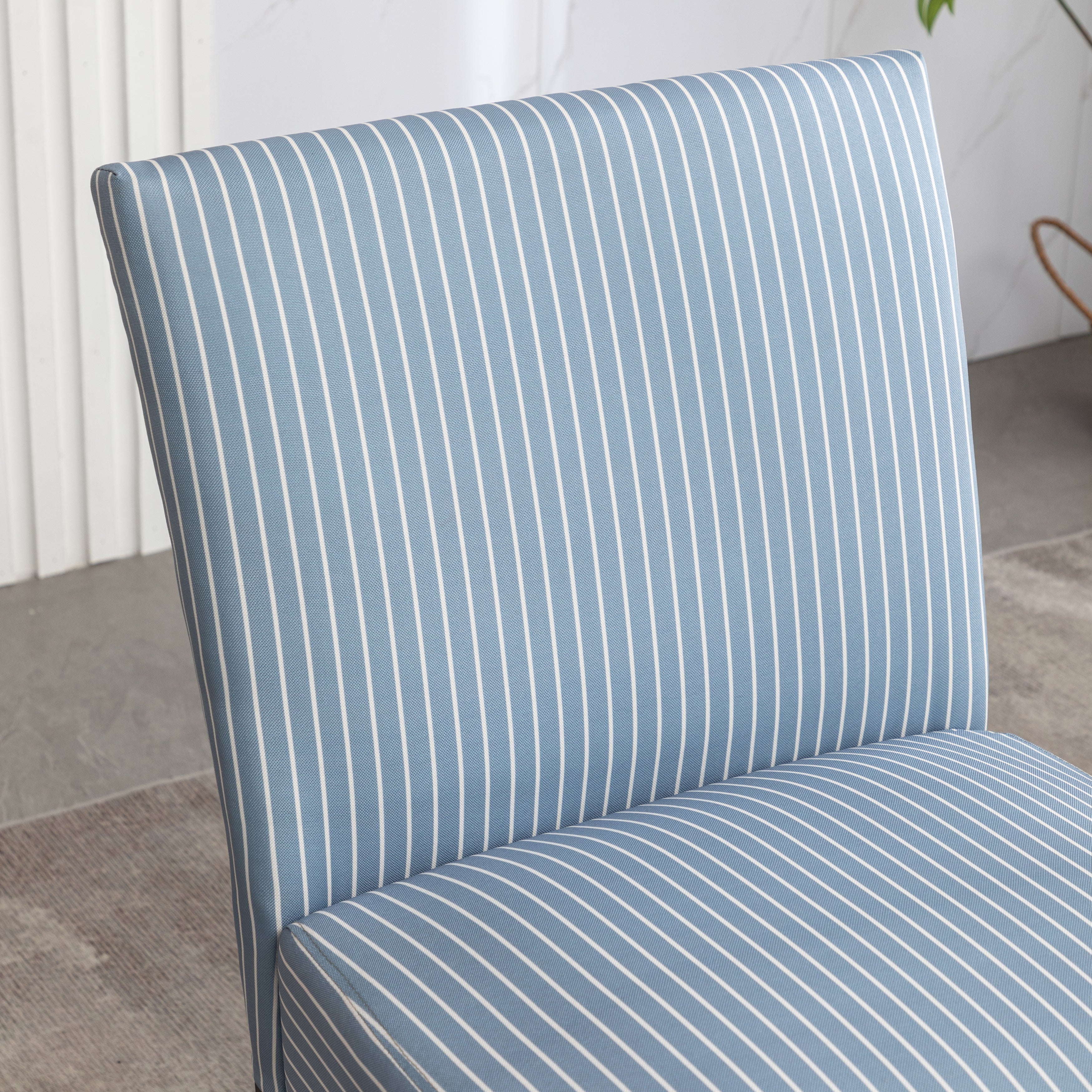 Roundhill Furniture Boten Stripe Upholstered Slipper Accent Chair - Blue Velvet Small Living Room Chair for Bedroom, Office & Reading Nook