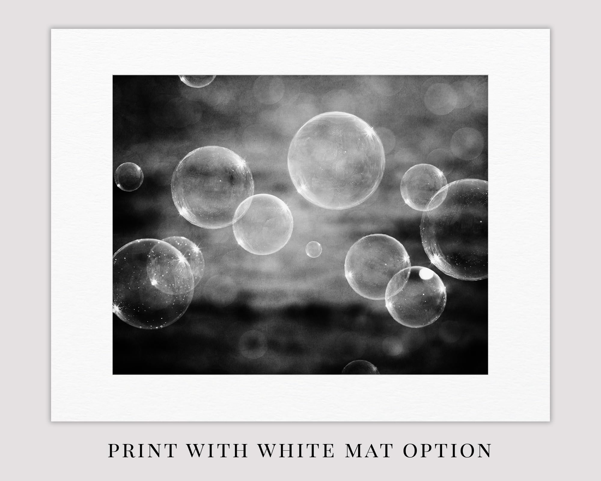 8x10” Black and White Bathroom Wall Art Print - Unframed Abstract Bubbles Picture with 11x14” White Mat | Kids Bathroom Decor, Nursery Artwork, Bathroom Picture for Modern Home & Spa Style Bathrooms