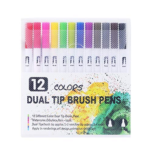Cobaka 12-100 Colors Fineliner Art Marker Pens Set - Dual Tip Brush Pen for Drawing, Painting & Watercolor - Perfect for Artists, Students & School Stationery Supplies (12 Colors) - Ideal for Sketching, Calligraphy & DIY Crafts