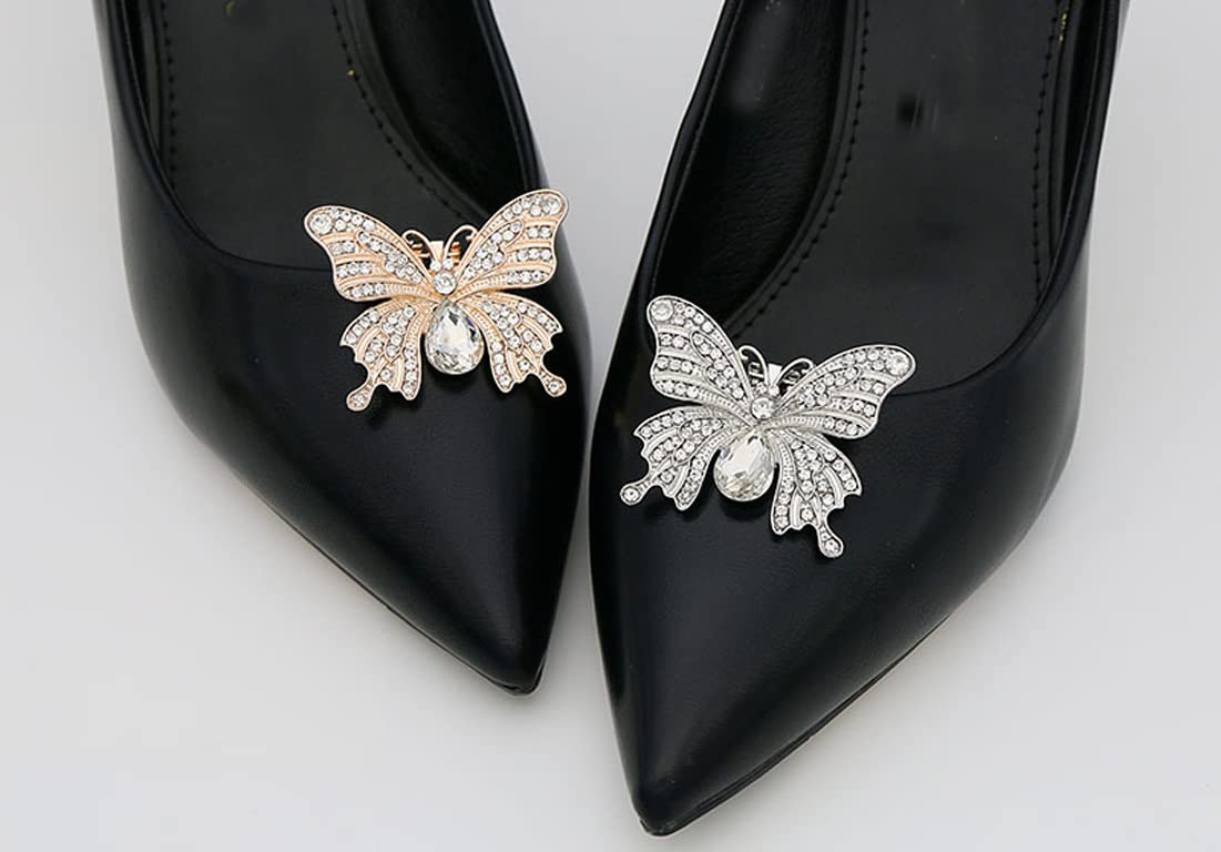 2PCS Rhinestone Crystal Butterfly Shoe Clips - Elegant Shoe Buckle Accessories for Women | Bridal Wedding Party Shoes Decoration | Perfect for Prom, Evening Gowns & Special Occasions