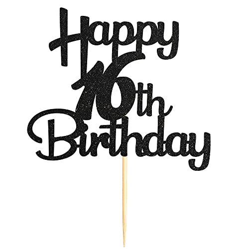 16th Cake Topper - Black Glitter