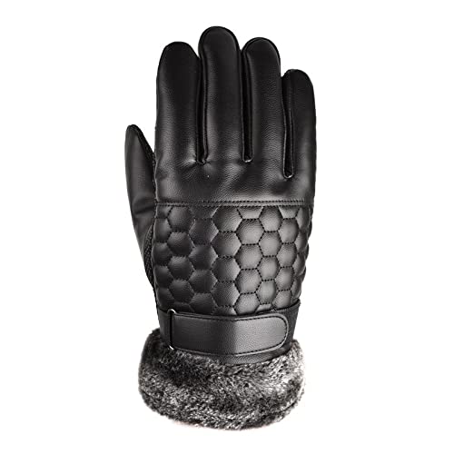 Men's Winter Leather Gloves - Thermal Warm Faux Fur Lined Touchscreen Gloves for Motorcycle Skiing & Outdoor Activities (Dark Black) - Perfect for Cold Weather Commuting, Snow Sports & Winter Adventures