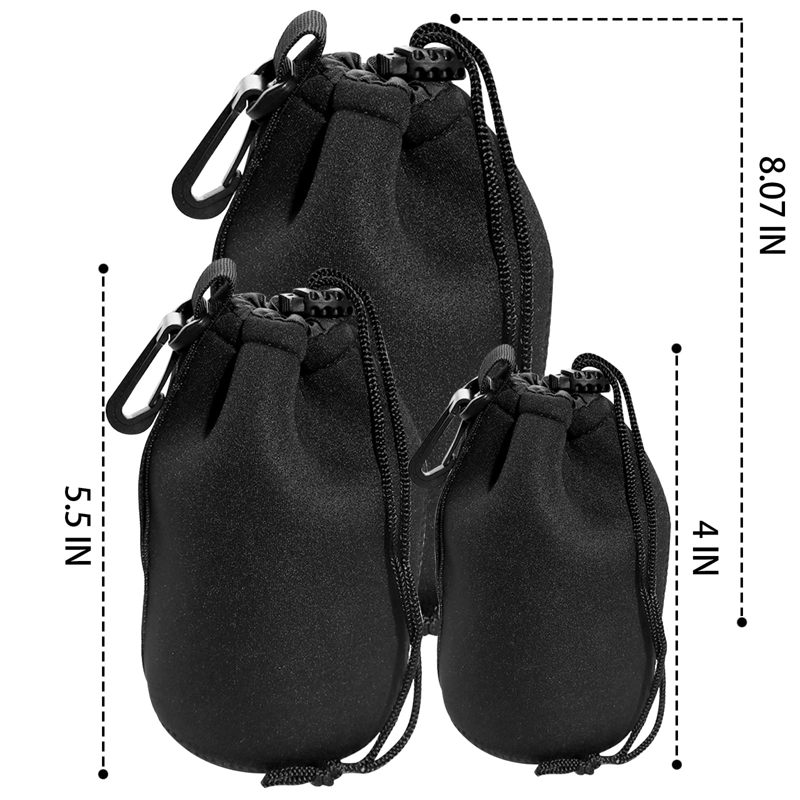 3-Pack Lens Pouch Set for Canon Nikon Sony Pentax Olympus DSLR Cameras - Small Medium Large Sizes for Travel & Photography Accessories Storage