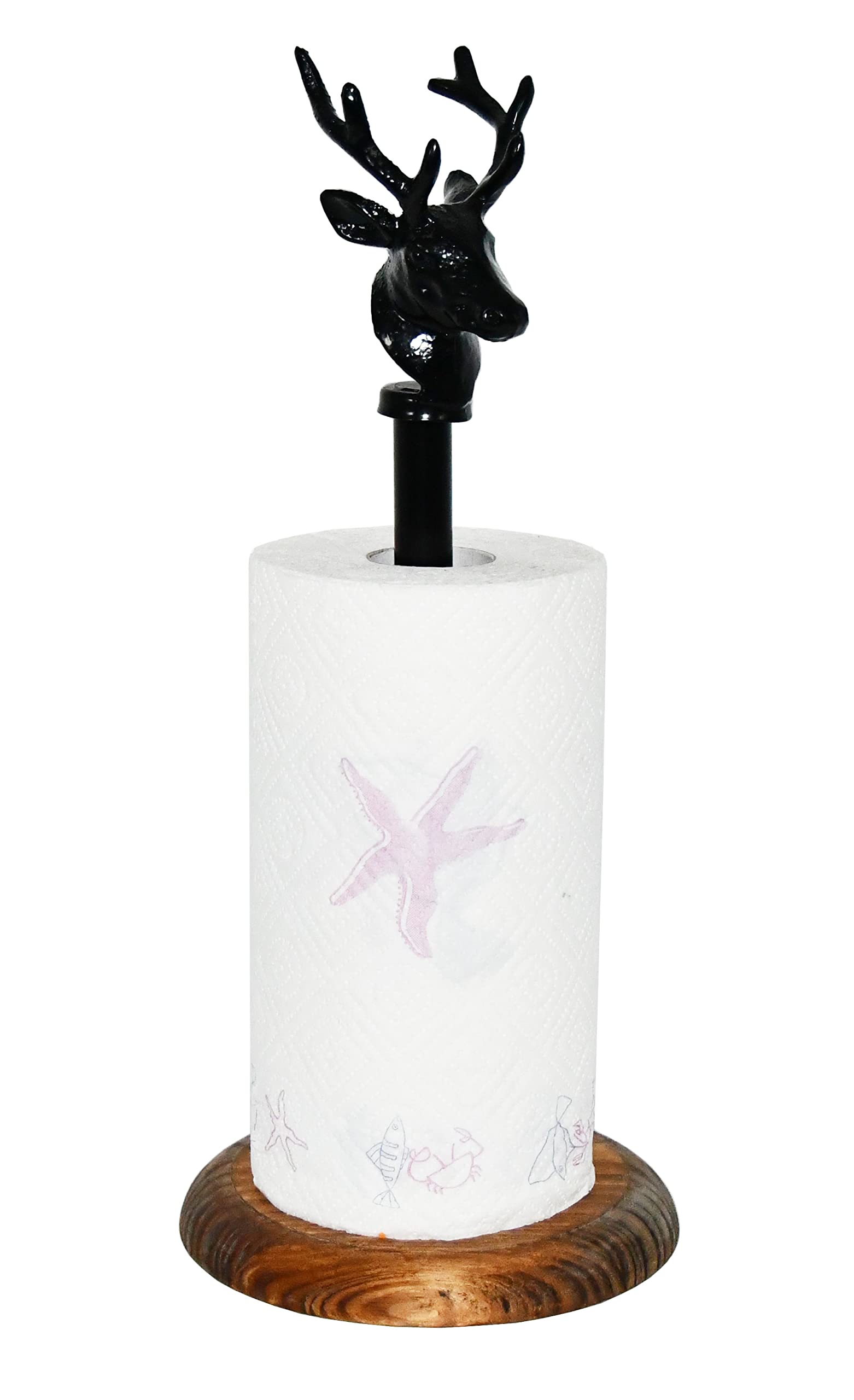 OwlGift Deer Paper Towel Holder Stand - Elk Freestanding Kitchen Countertop Dispenser for Standard & Jumbo Rolls - Cast Iron Reindeer Farmhouse Design - Perfect for Rustic Kitchens, Cabins & Farmhouse Decor