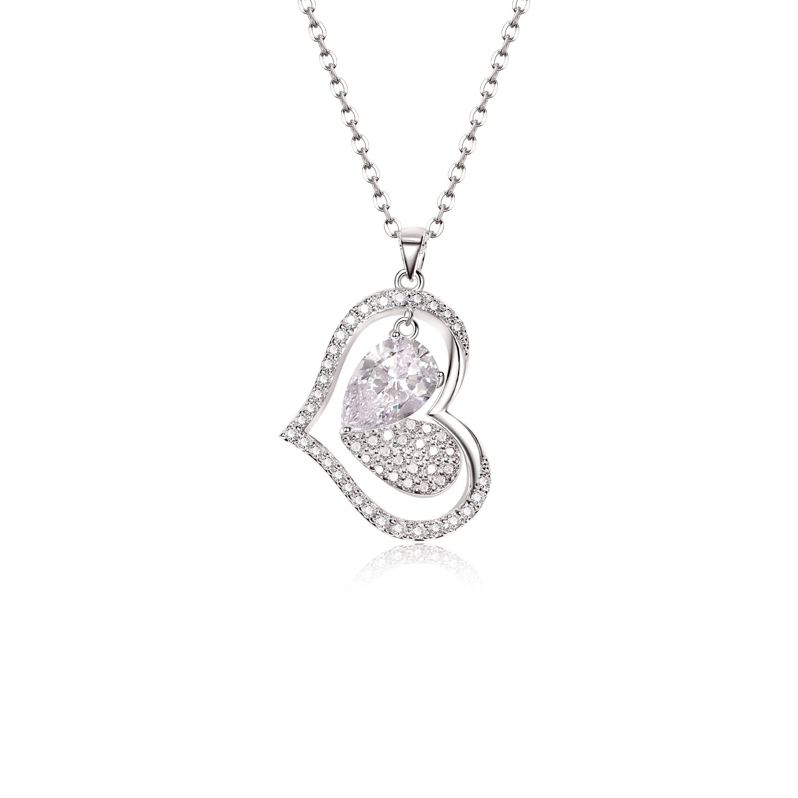 JOYEN Love Heart Necklace for Women - Elegant Cubic Zirconia Pendant with Birthstone, Long Diamond Necklace Jewelry Gift for Her | Perfect for Birthday, Anniversary, Graduation, Valentine's Day | Great for Wife, Girlfriend, Mom, Sister & Friends | Amethyst Gemstone Option Available