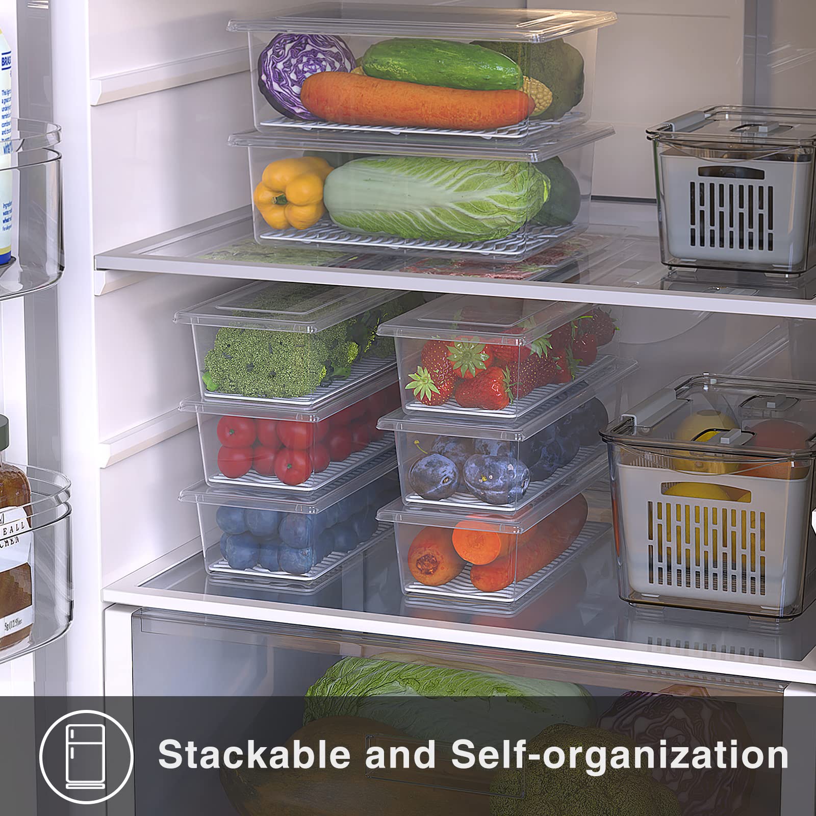 SILIVO 6-Pack 1.5L Refrigerator Storage Containers with Drain Tray - Fresh Produce Saver for Fruits, Vegetables, Lettuce & Salad | Perfect for Meal Prep, Fridge Organization & Keeping Food Fresh Longer