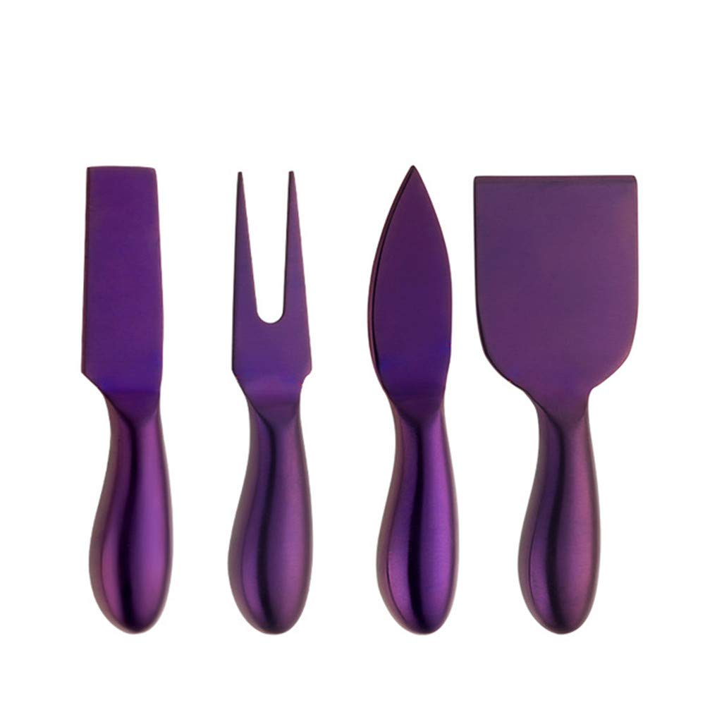 4-Piece Stainless Steel Cheese Knives Set with Cheese Cutter, Slicer & Fork - Elegant Purple for Cheese Boards, Wine Pairings & Gourmet Entertaining