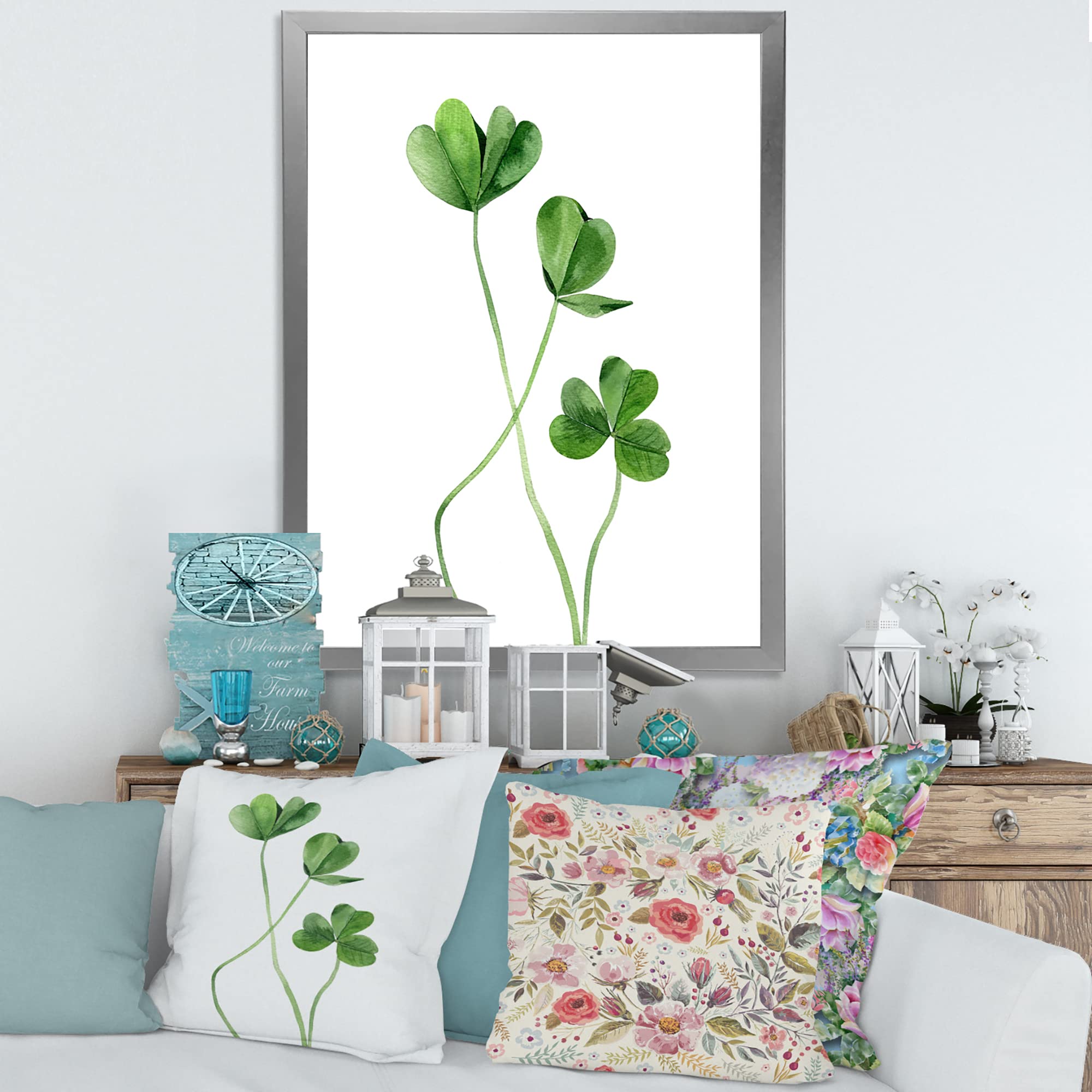 Farmhouse Style Clover Field Plant Framed Wall Art - Rustic Home Decor for Living Room, Bedroom & Office