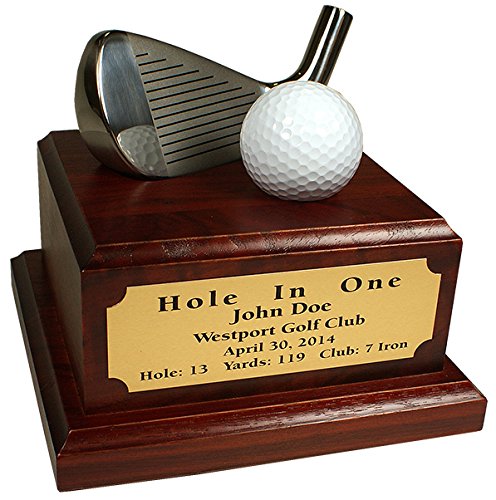 Premium Golf Hole-In-One Desktop Trophy with Engraved Plaque - Display Your Lucky Golf Ball - Perfect for Office Decor, Golf Awards & Man Cave Memorabilia