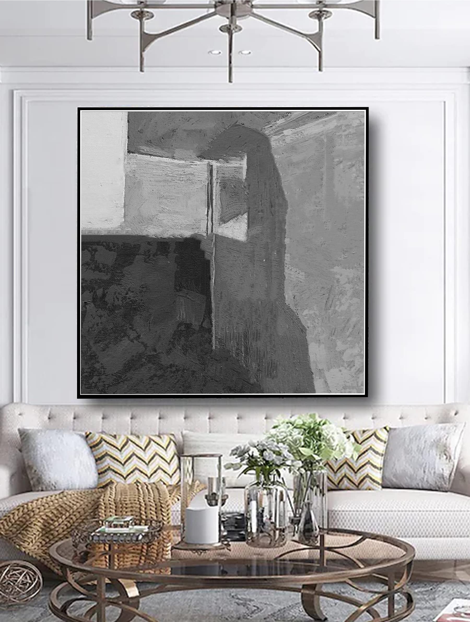 Large Abstract Black and White Canvas Art Painting - Original Acrylic Textured Wall Art for Living Room, Bedroom & Office Decor