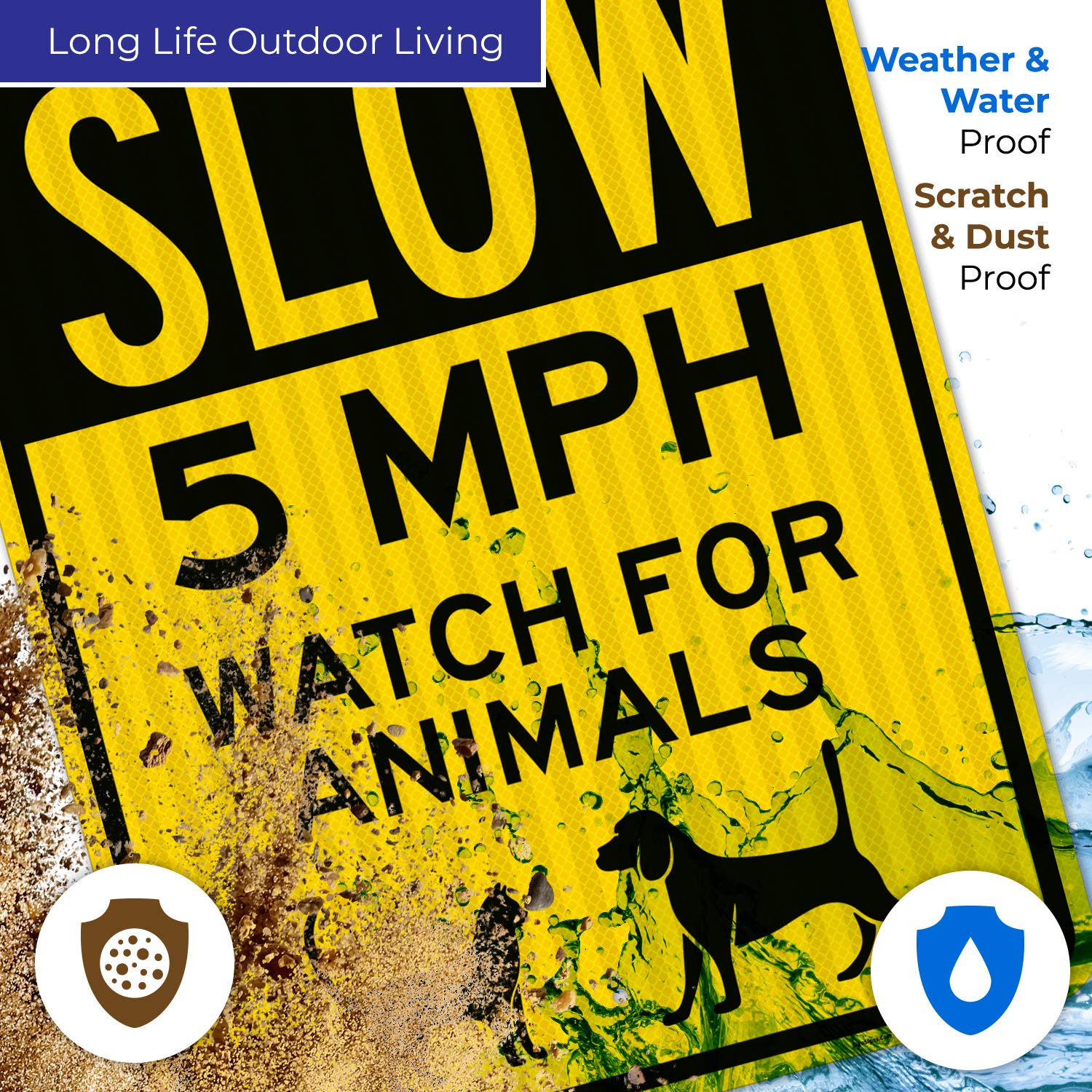 Slow 5 MPH Watch for Animals Sign - 24x30 Inches Reflective Traffic Sign | 3M EGP .080 Aluminum, Fade Resistant | Indoor/Outdoor Use, Made in USA | Perfect for School Zones, Residential Areas & Wildlife Crossings