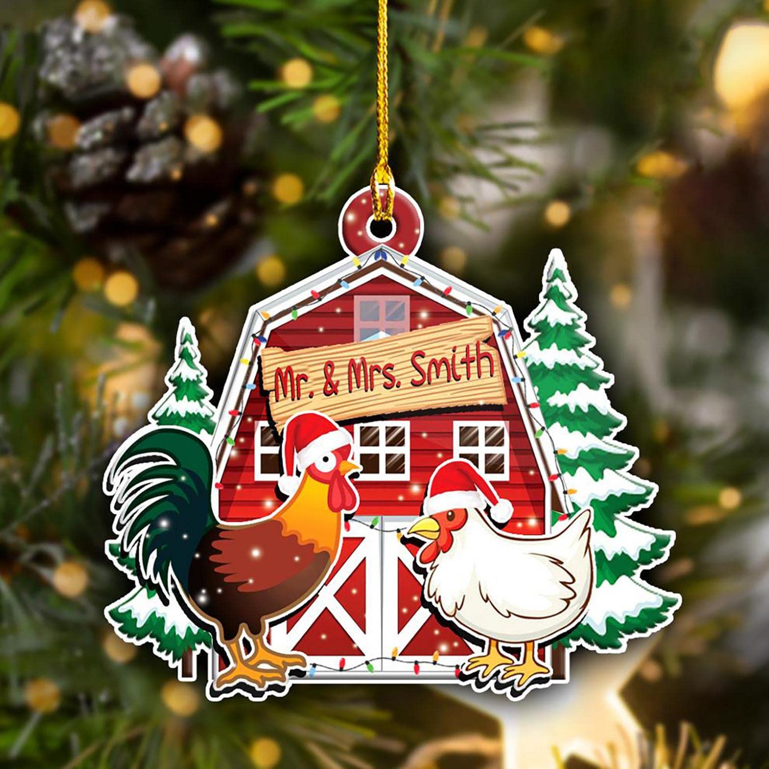 Personalized Wooden Christmas Chicken Ornament - Handcrafted Holiday Scarf Decor for Tree, Gifts for Kids - Perfect for Christmas Tree Decorations, Stocking Stuffers & Festive Home Decor