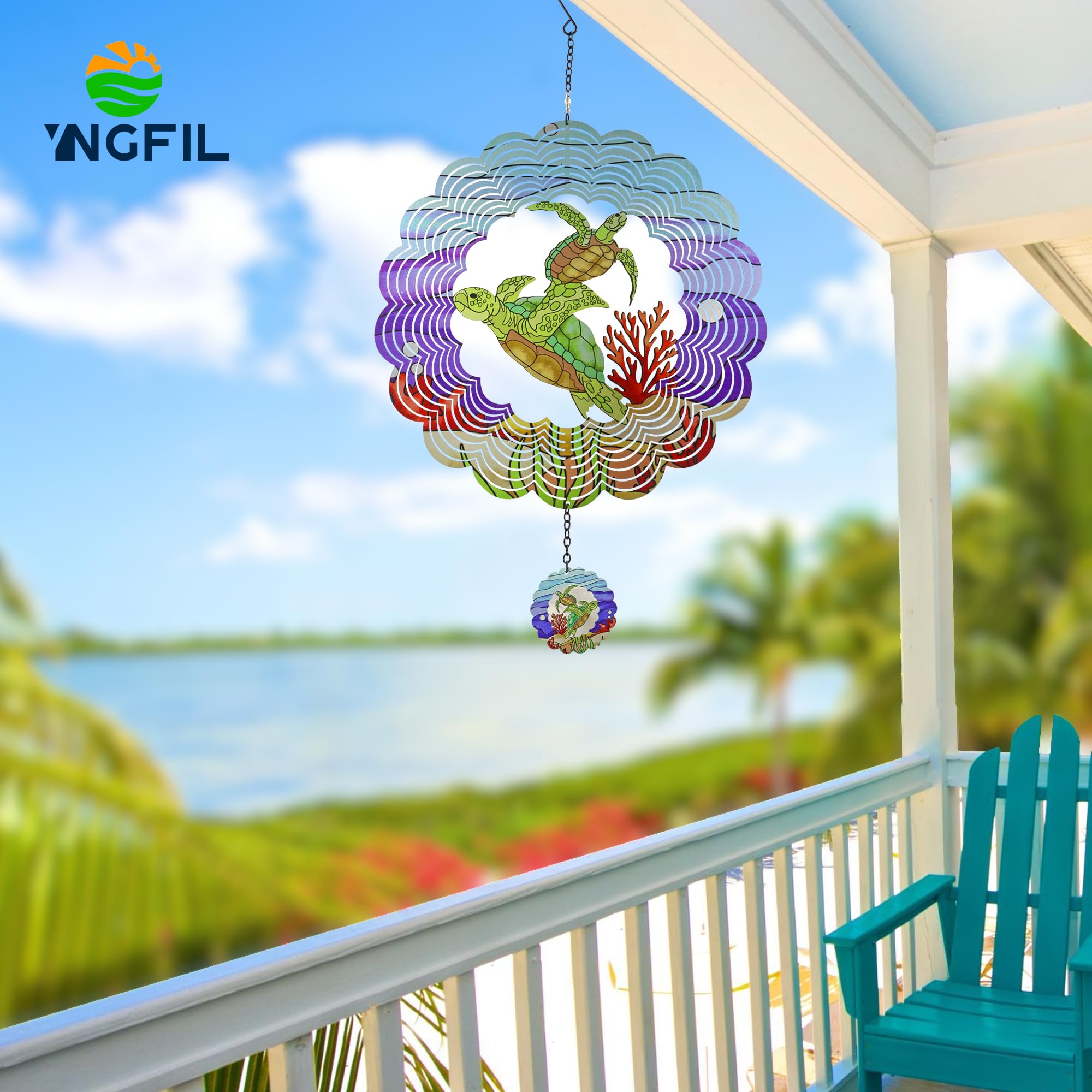 3D Turtle Kinetic Wind Spinner - Metal Outdoor Hanging Decor for Garden, Yard, and Patio | Ocean-Themed Wind Sculpture for Relaxing Outdoor Spaces