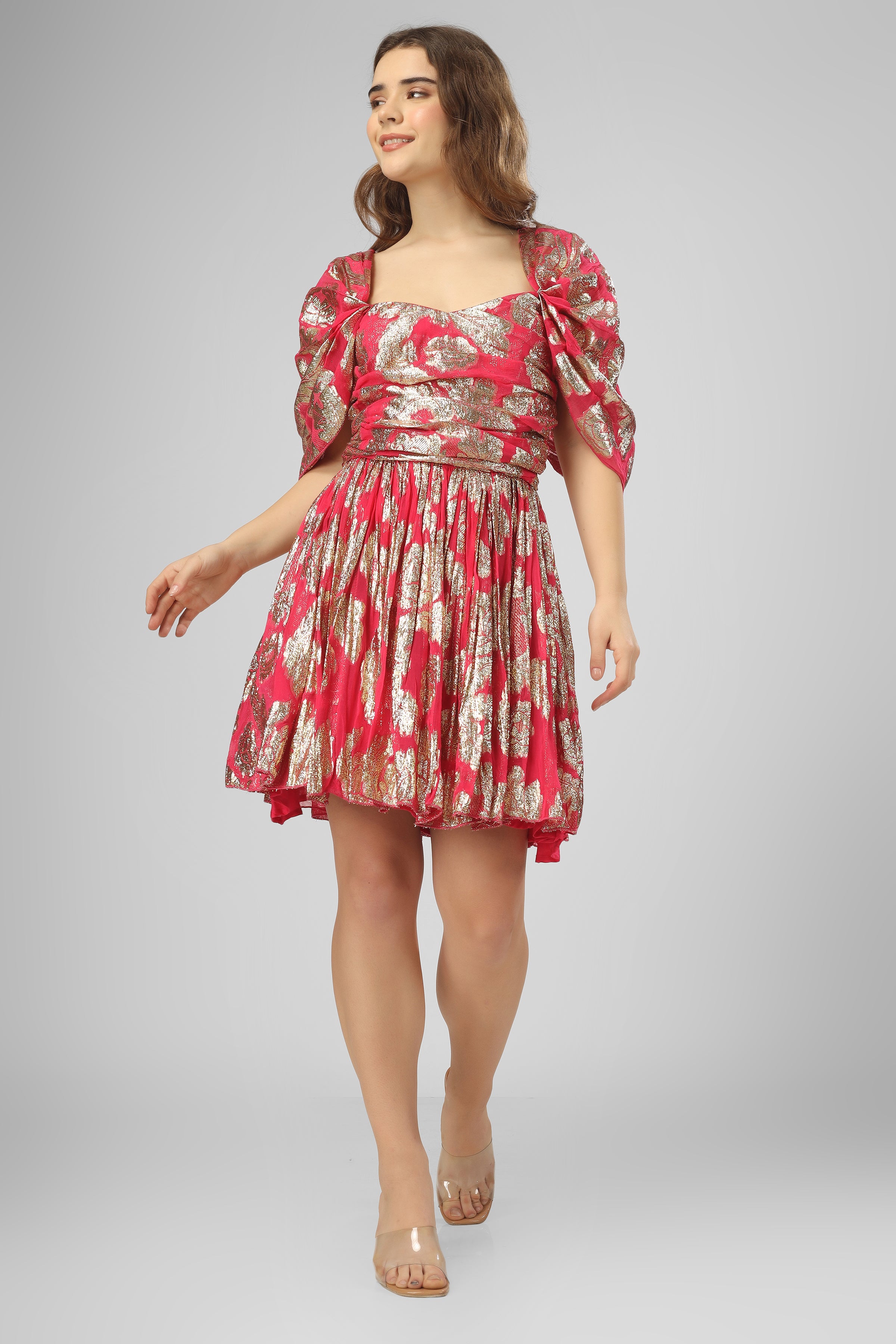 Stylish Sydney Metallic Printed Mini Dress in Fuchsia Pink - Perfect for Parties, Night Out & Special Occasions